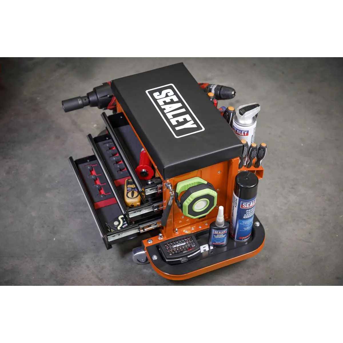 Sealey Mechanic's Utility Seat & Toolbox - Orange - Image 3