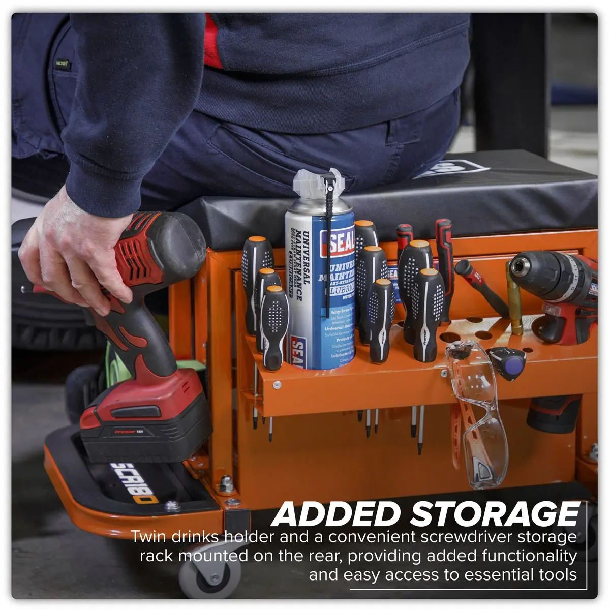 Sealey Mechanic's Utility Seat & Toolbox - Orange - Image 6