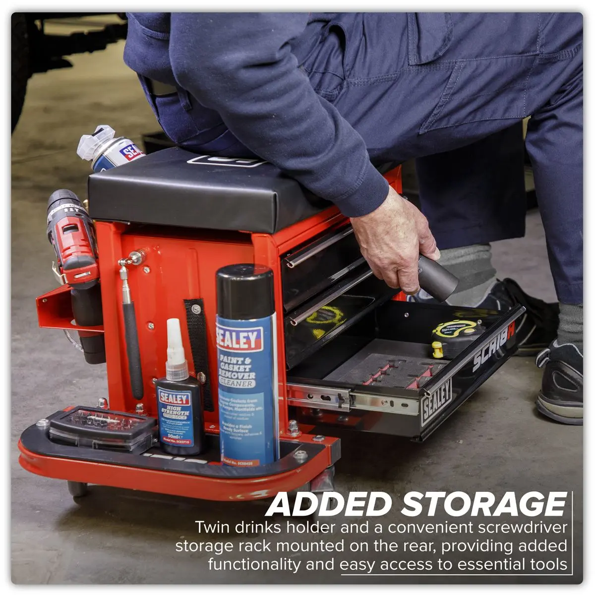 Sealey Mechanic's Utility Seat & Toolbox - Red - Image 15