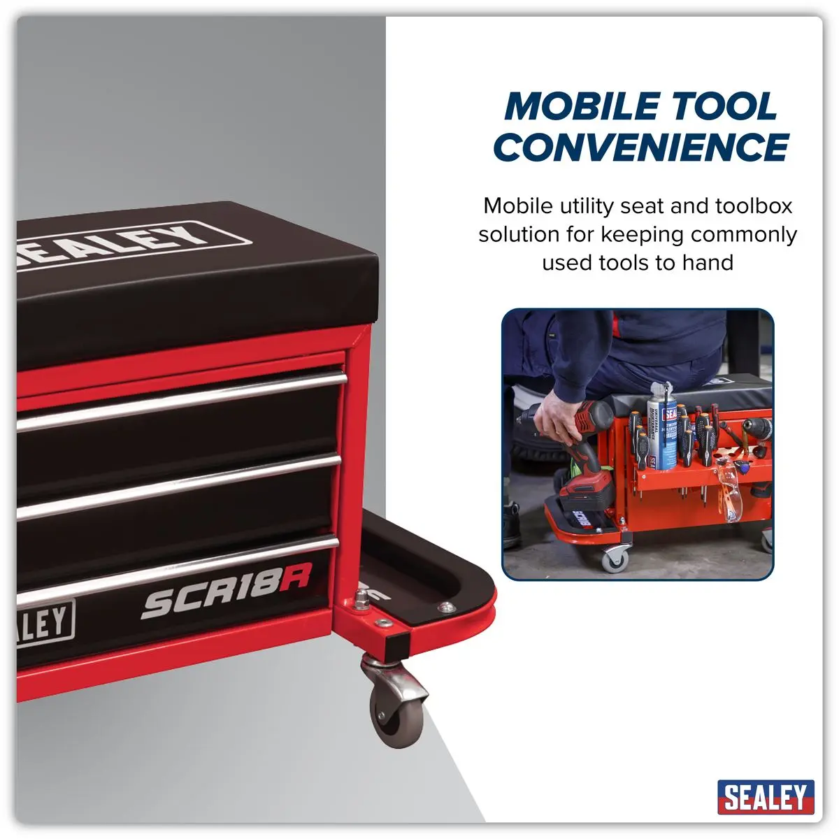 Sealey Mechanic's Utility Seat & Toolbox - Red - Image 16