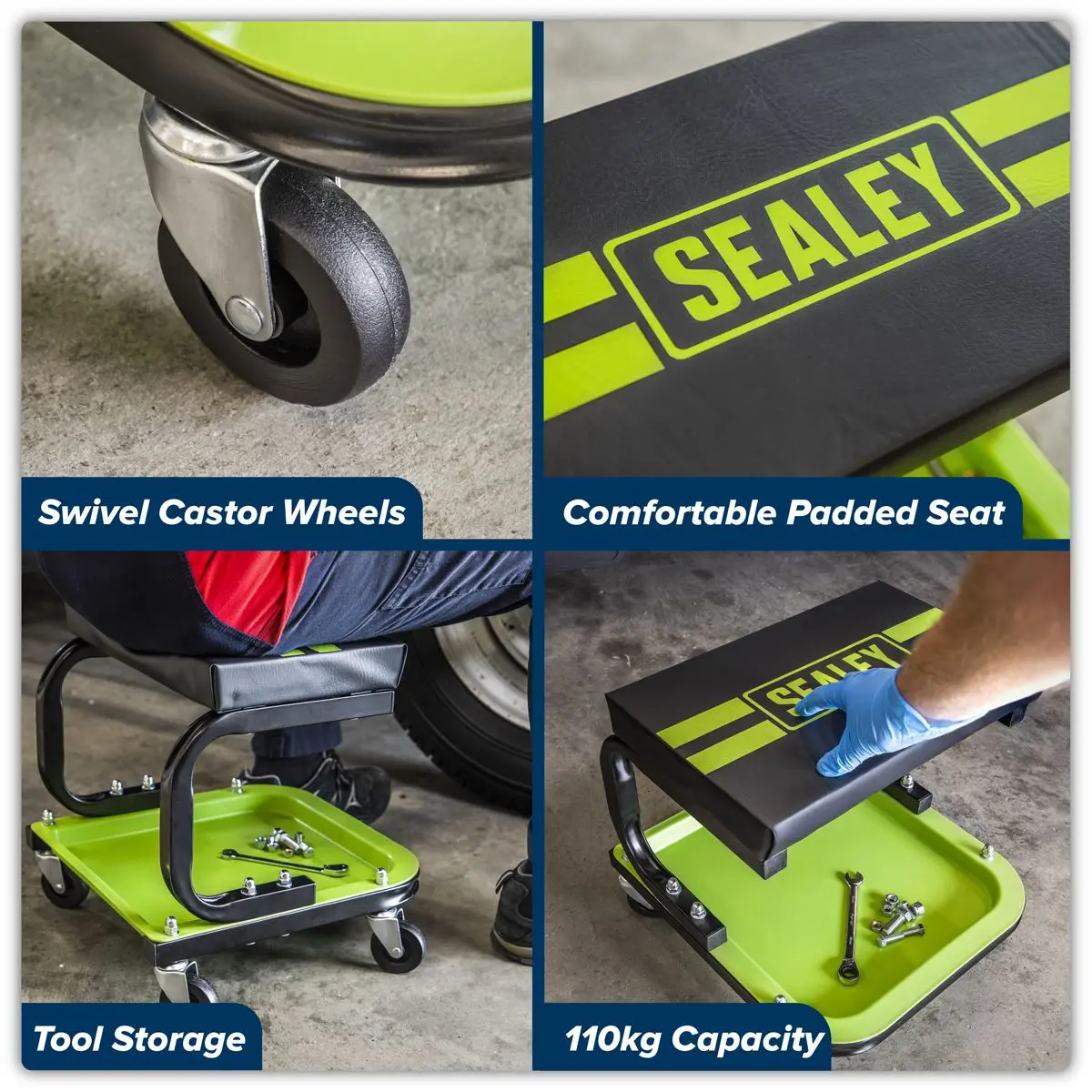 Sealey Mechanic's Utility Seat - Green - Image 7
