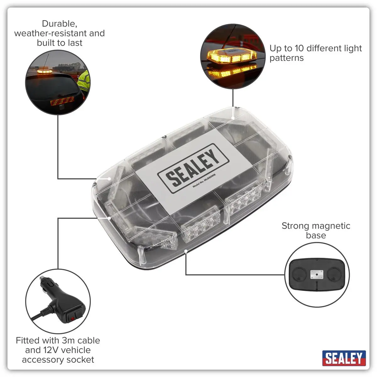 Sealey Mini Light Bar 50W SMD LED 12/24V Magnetic Base - Image 14