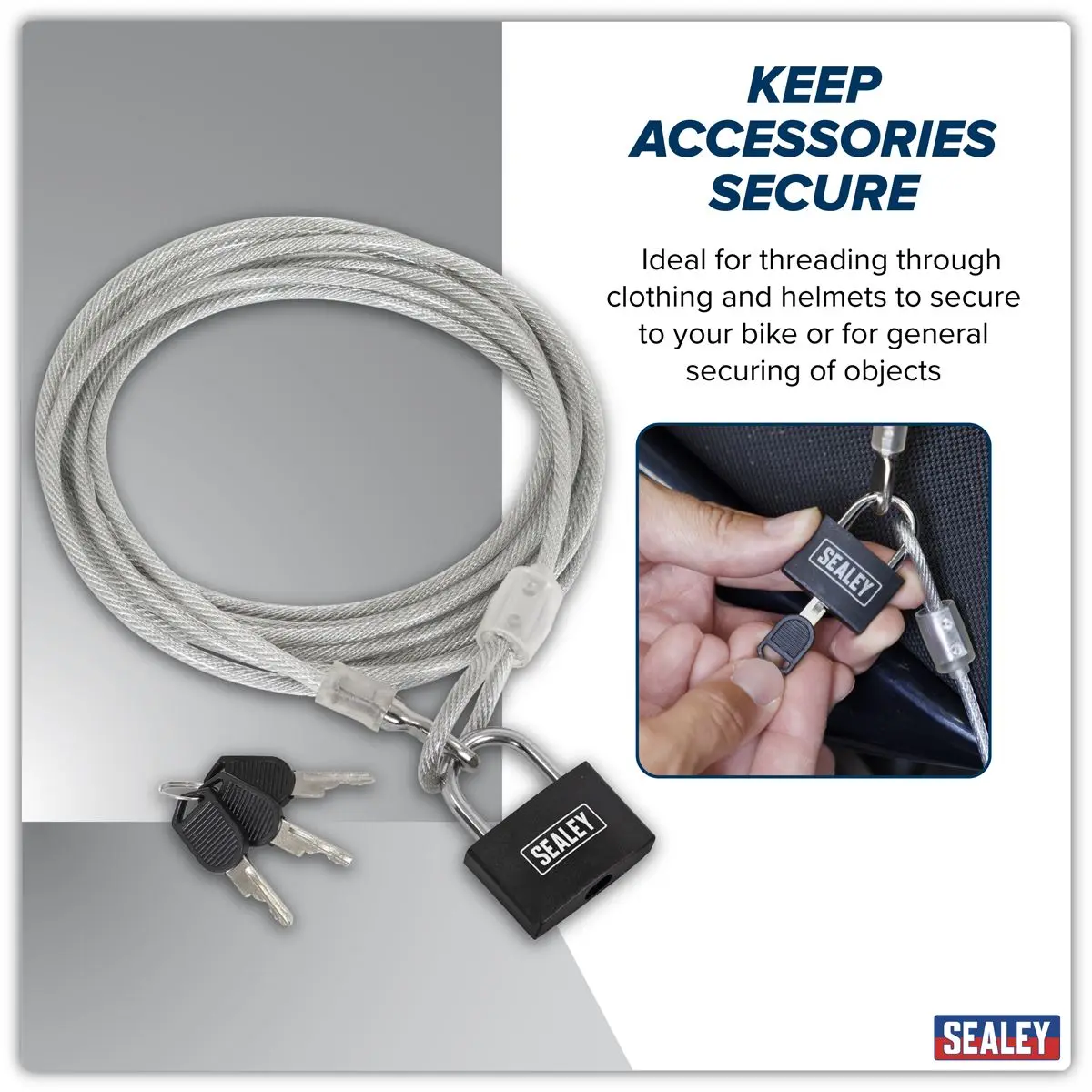 Sealey Motorcycle Cable Lock 3m - Image 7