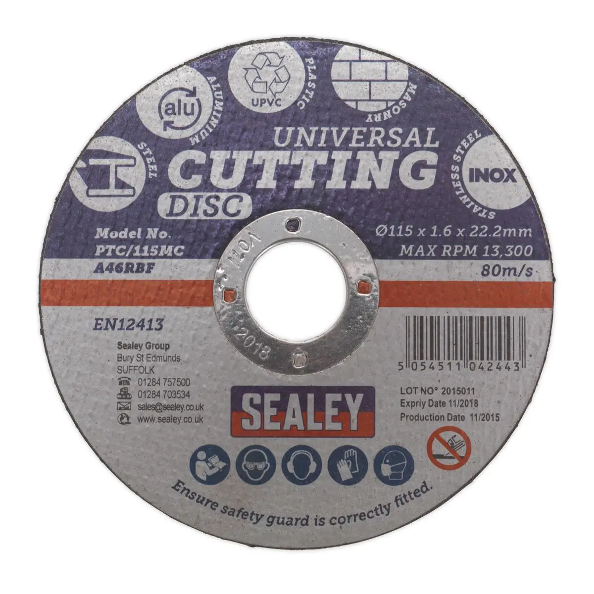 Sealey Multipurpose Cutting Disc 115mm x 1.6mm Ø22.2mm Bore Steel Aluminium - Image 2