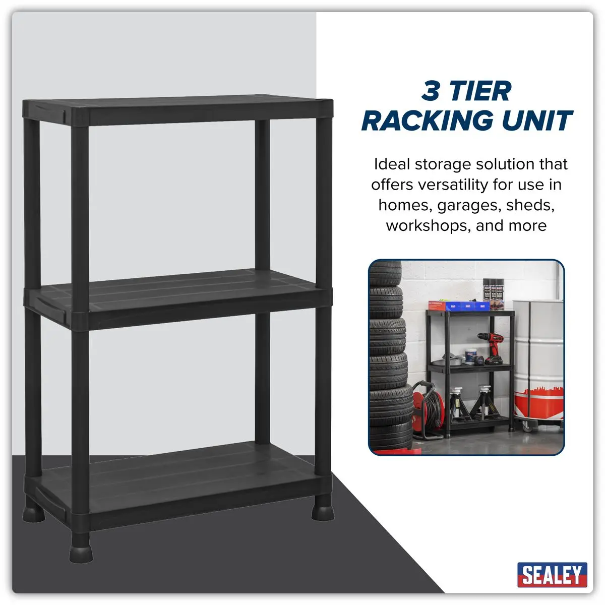 Sealey Plastic Racking Unit with 3 Shelves 25kg Capacity Per Level - Image 8