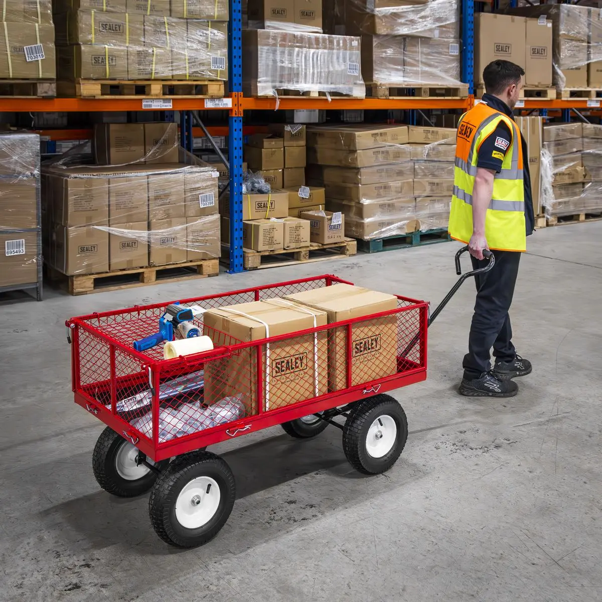 Sealey Platform Truck with Sides Pneumatic Tyres 450kg Capacity - Image 11