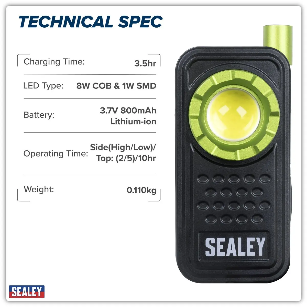 Sealey Pocket Light with Flexi Inspection Light 8W COB LED & 1W SMD LED - Image 19