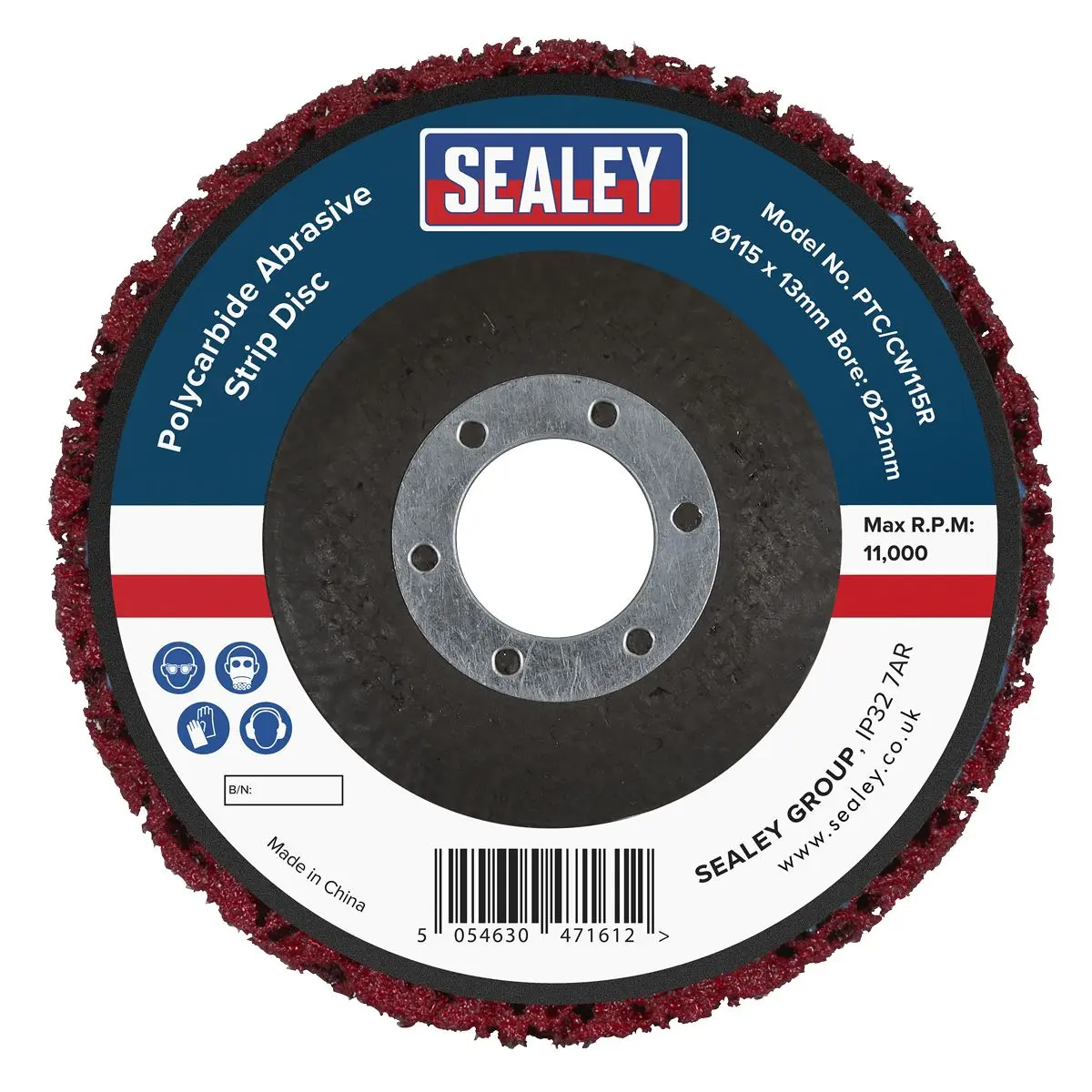 Sealey Polycarbide Abrasive Strip Disc 115 x 13 x 22mm - Red - Image 4