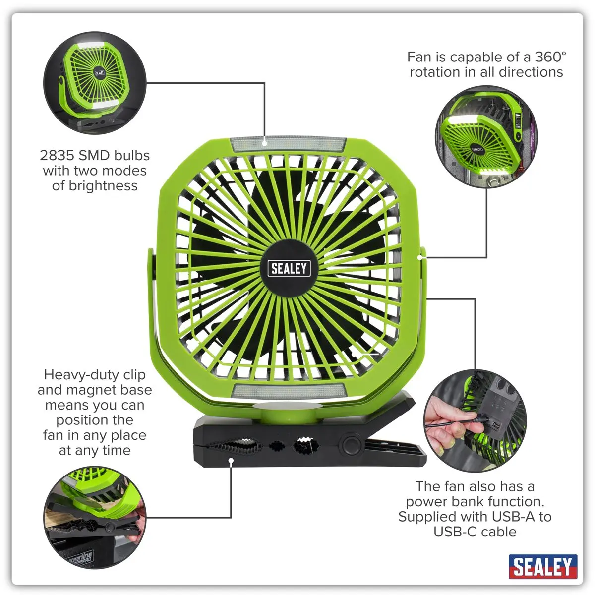 Sealey Portable Clip Fan with Worklight 8" 4 Speeds - Image 7