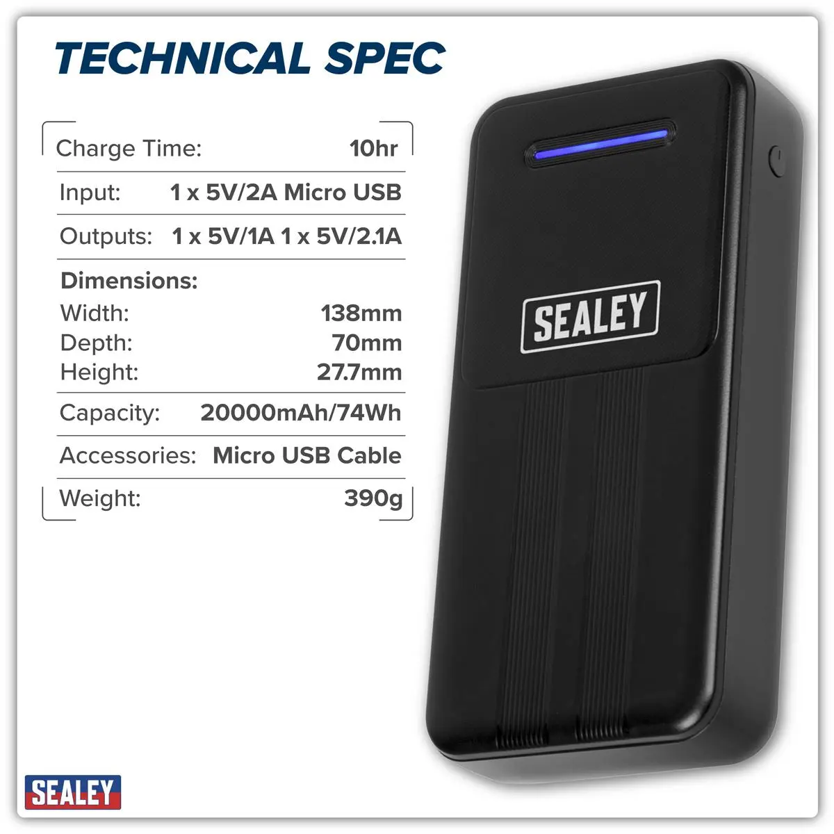 Sealey Portable Power Bank 10W 20000mAh - Image 11