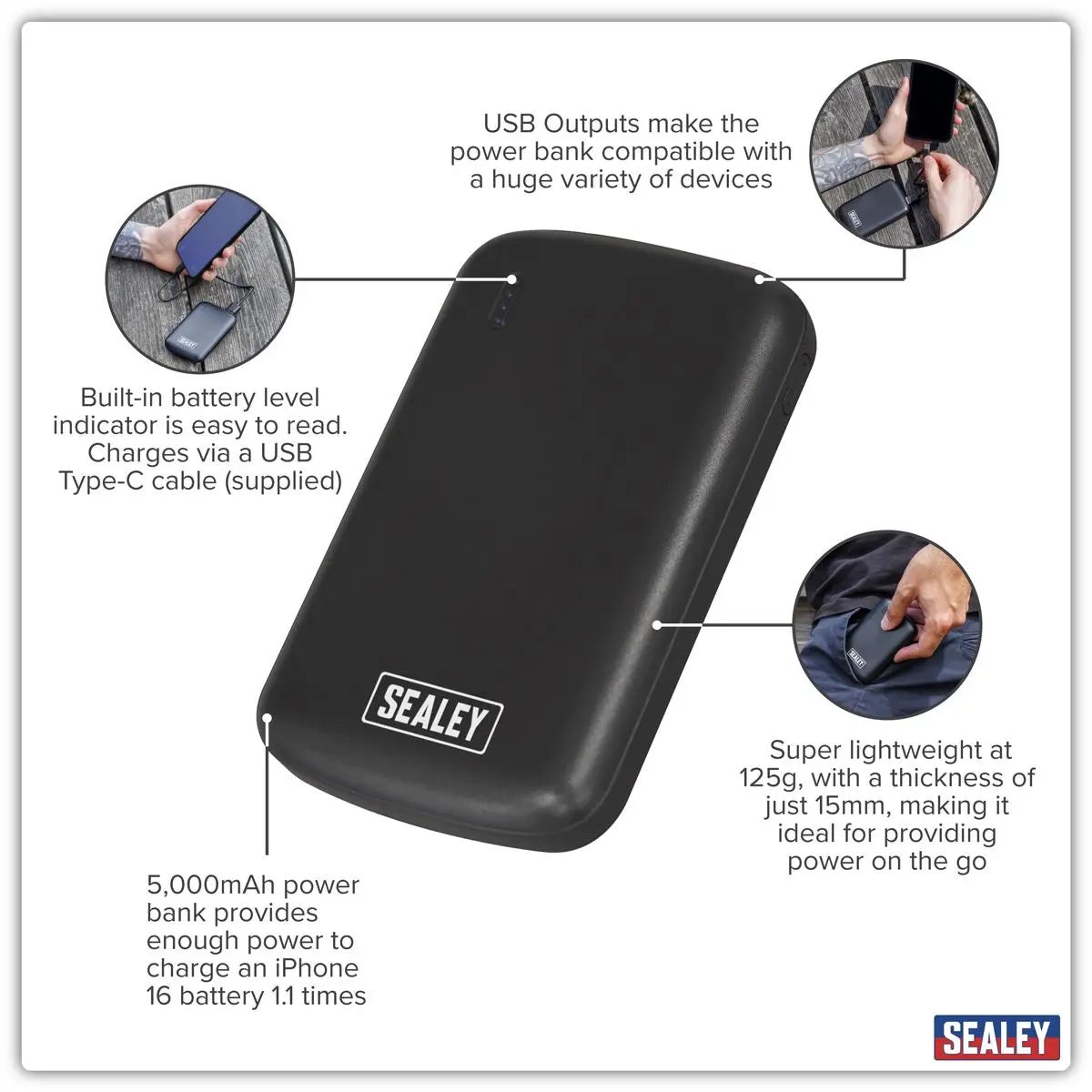 Sealey Portable Power Bank 10W 5000mAh - Image 6