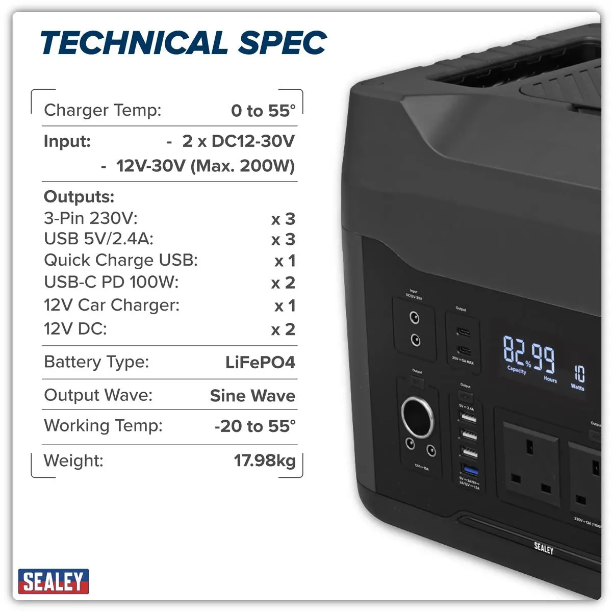 Sealey Portable Power Station 2200W - Image 10