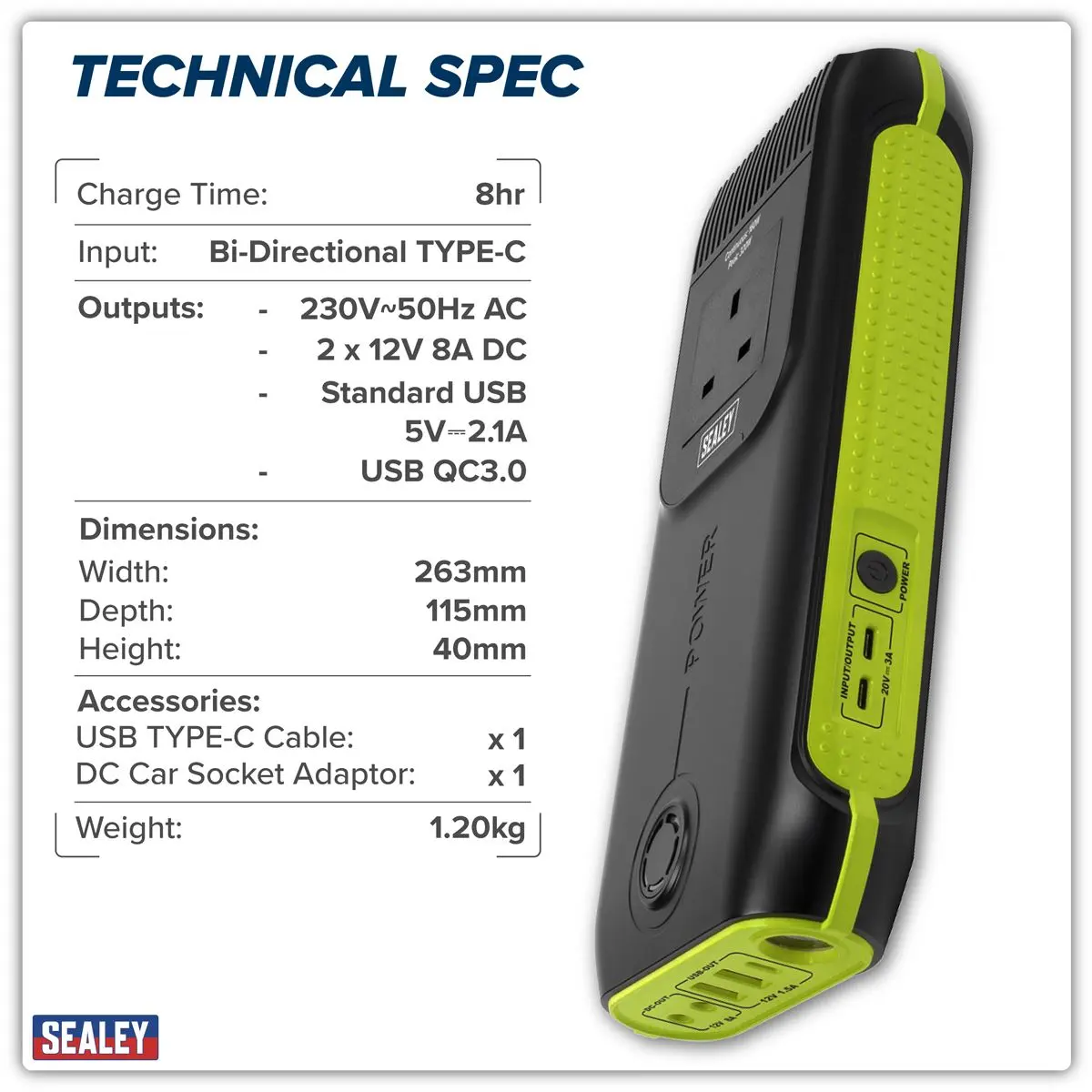 Sealey Power Pack 160W AC 115Wh Capacity - Lithium - Image 3