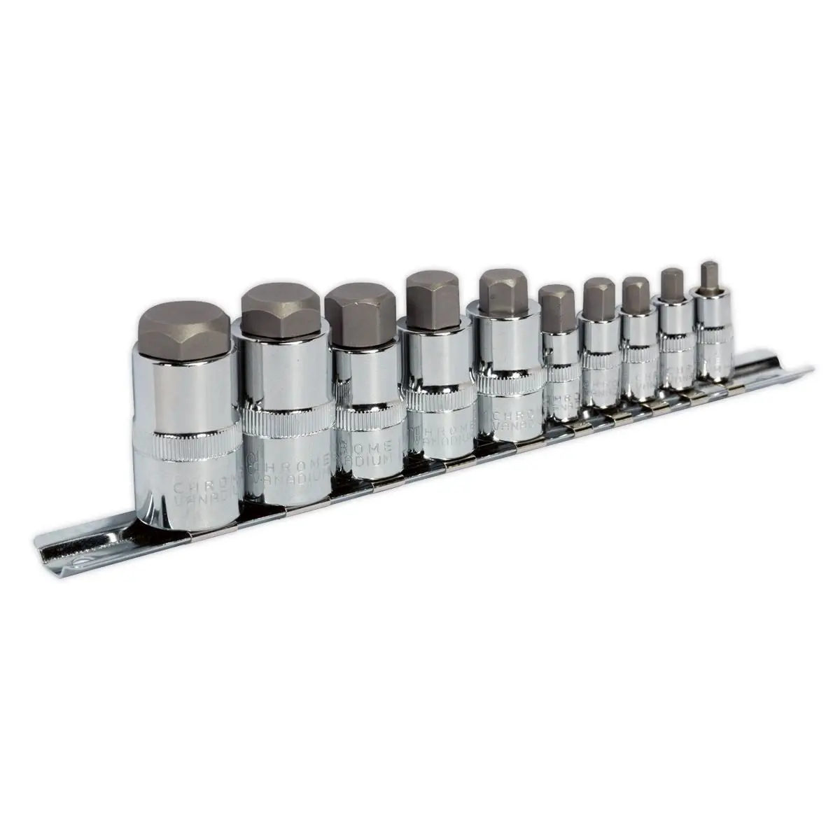 Sealey Hex Socket Bit Set 10pc 1/4" 3/8" 1/2" Drive Stubby Allen Key 4-19mm