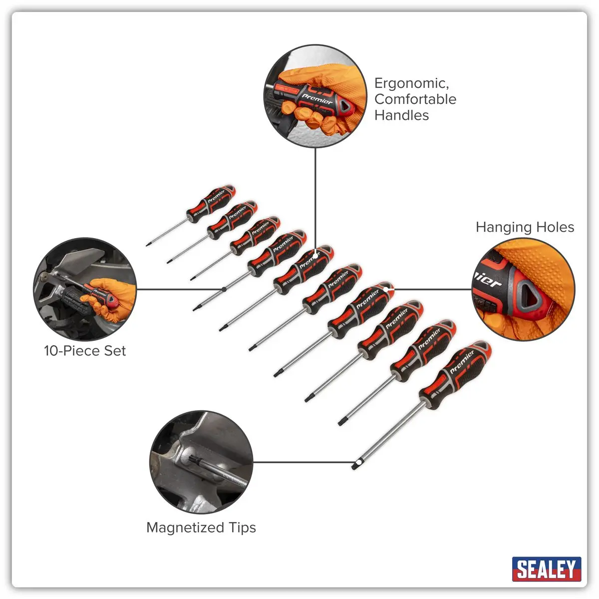 Sealey Premier GripMAX® TRX-Star* Screwdriver Set 10pc - Red - Image 9