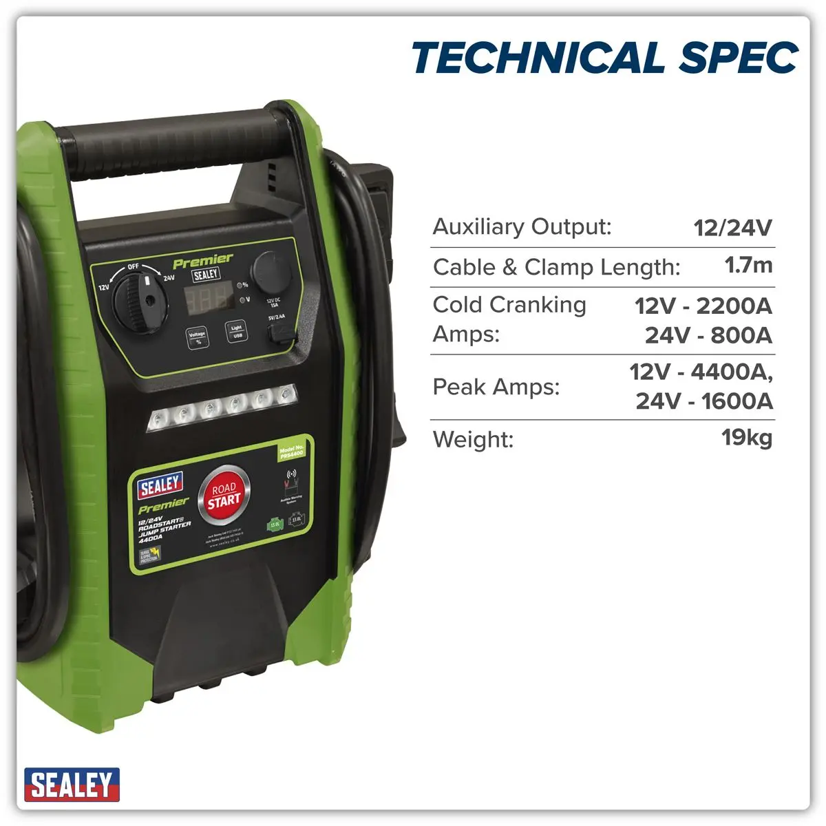 Sealey Premier 12/24V RoadStartĀ® Jump Starter 4400A Peak Amps - Image 2