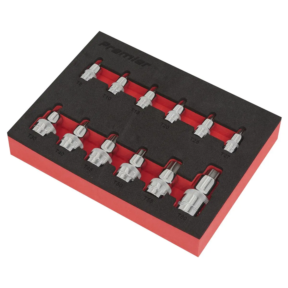 Sealey Premier 12 Piece 1/4" 3/8" 1/2" Drive Stubby Trx-Star Socket Bit Set in EVA Tray T8-T60 - Image 2