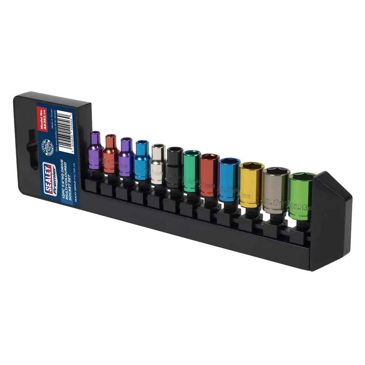 Sealey Premier 12 Piece 1/4" Drive Coloured Socket Set 4-13mm Socket WallDrive - Image 8
