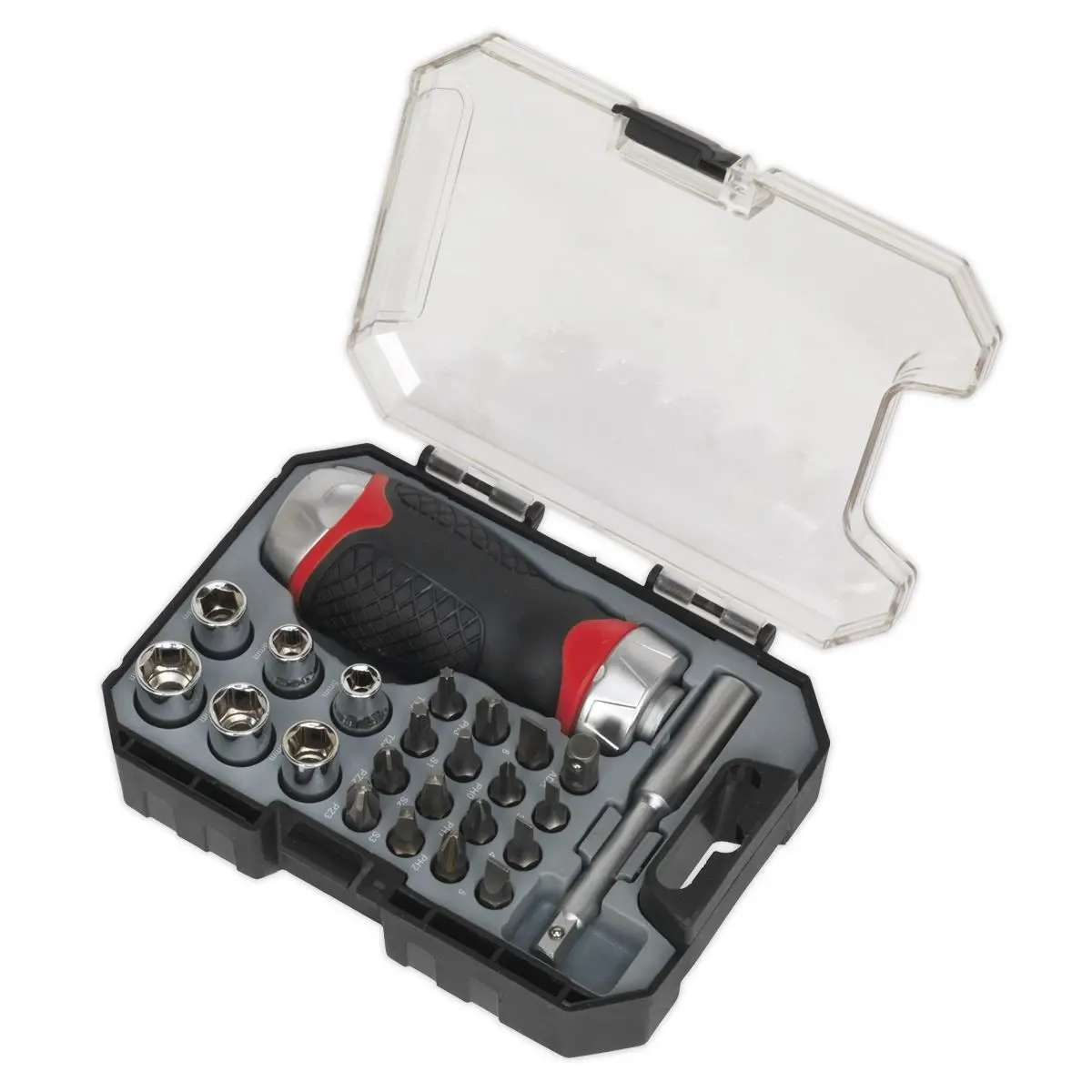 Sealey Premier 24 Piece Fine Tooth Stubby Ratchet Screwdriver & Accessory Set - Image 4