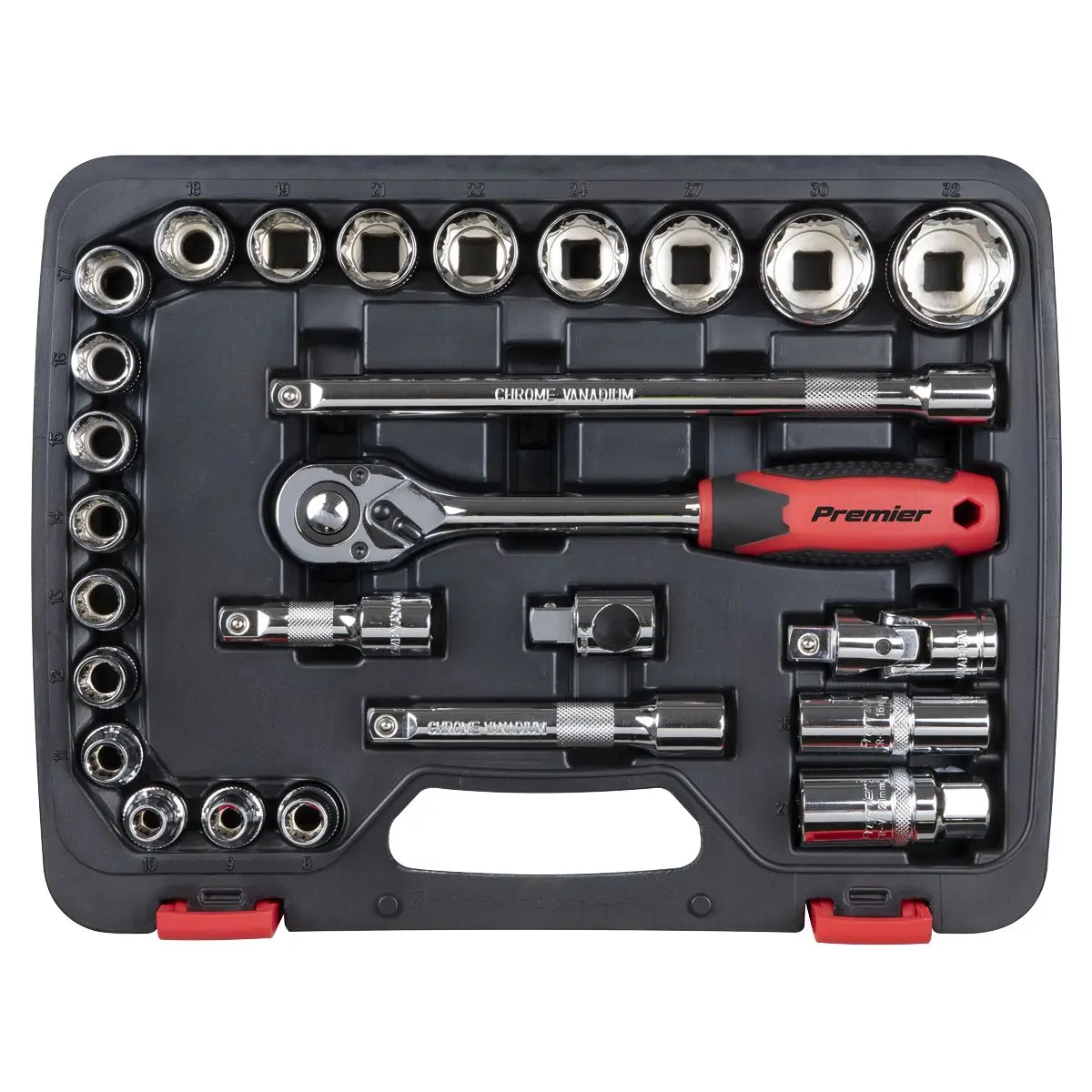 Sealey Premier 26 Piece 1/2" Drive Lock On Socket Set 8-32mm Ratchet Handle - Image 3