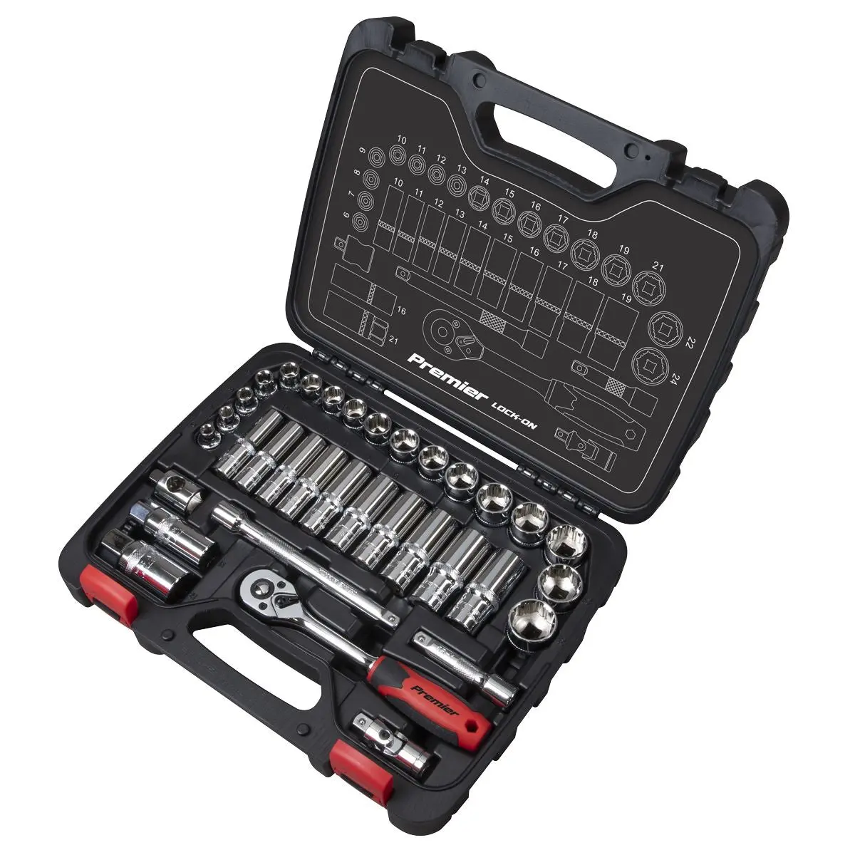 Sealey Premier 34 Piece 3/8" Drive Lock On Socket Set 6-24mm Ratchet Handle - Image 8