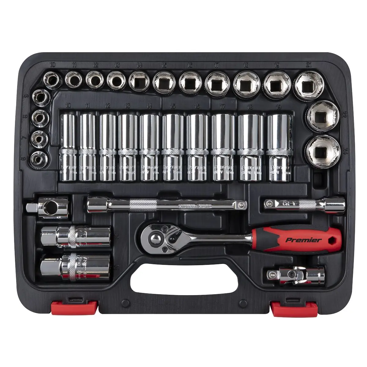 Sealey Premier 34 Piece 3/8" Drive Lock On Socket Set 6-24mm Ratchet Handle - Image 9