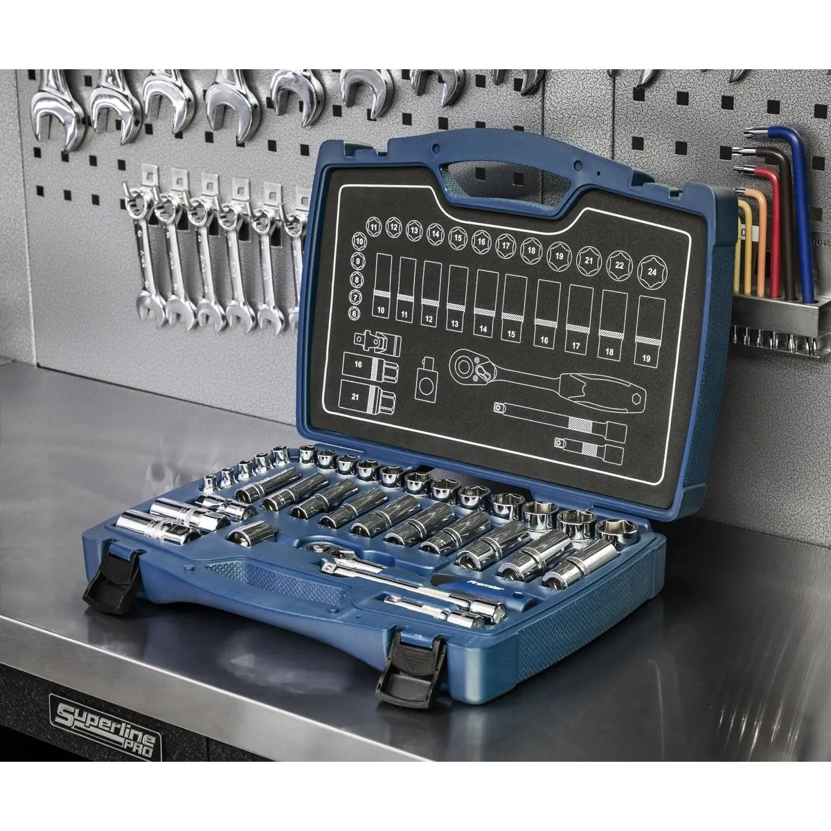 Sealey Premier 34 Piece 3/8" Drive Metric Socket Set 6-24mm WallDrive Ratchet - Image 4