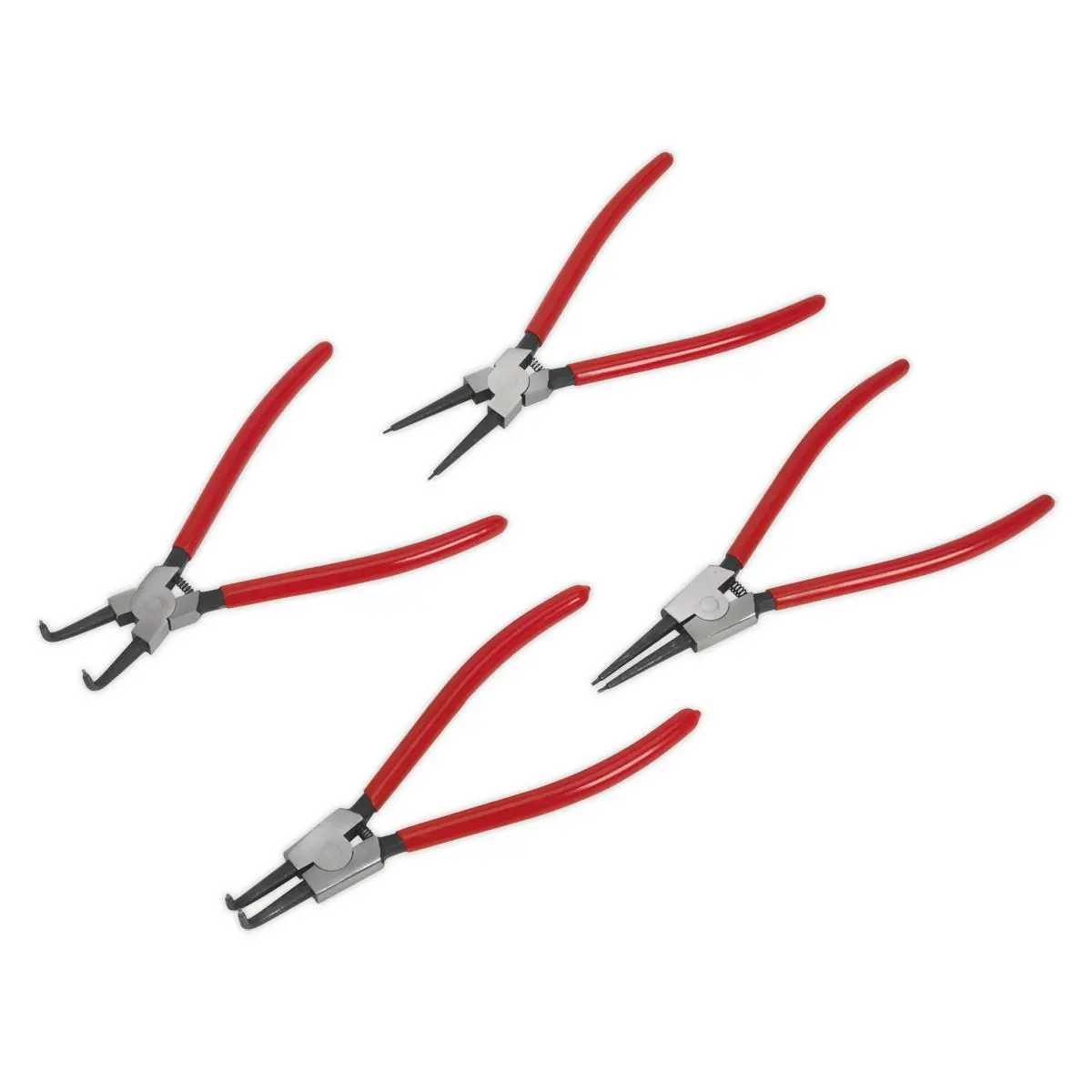Sealey Premier 4 Piece 230mm Circlip Pliers Set in Storage Hanging Pouch Bent Nose Straight