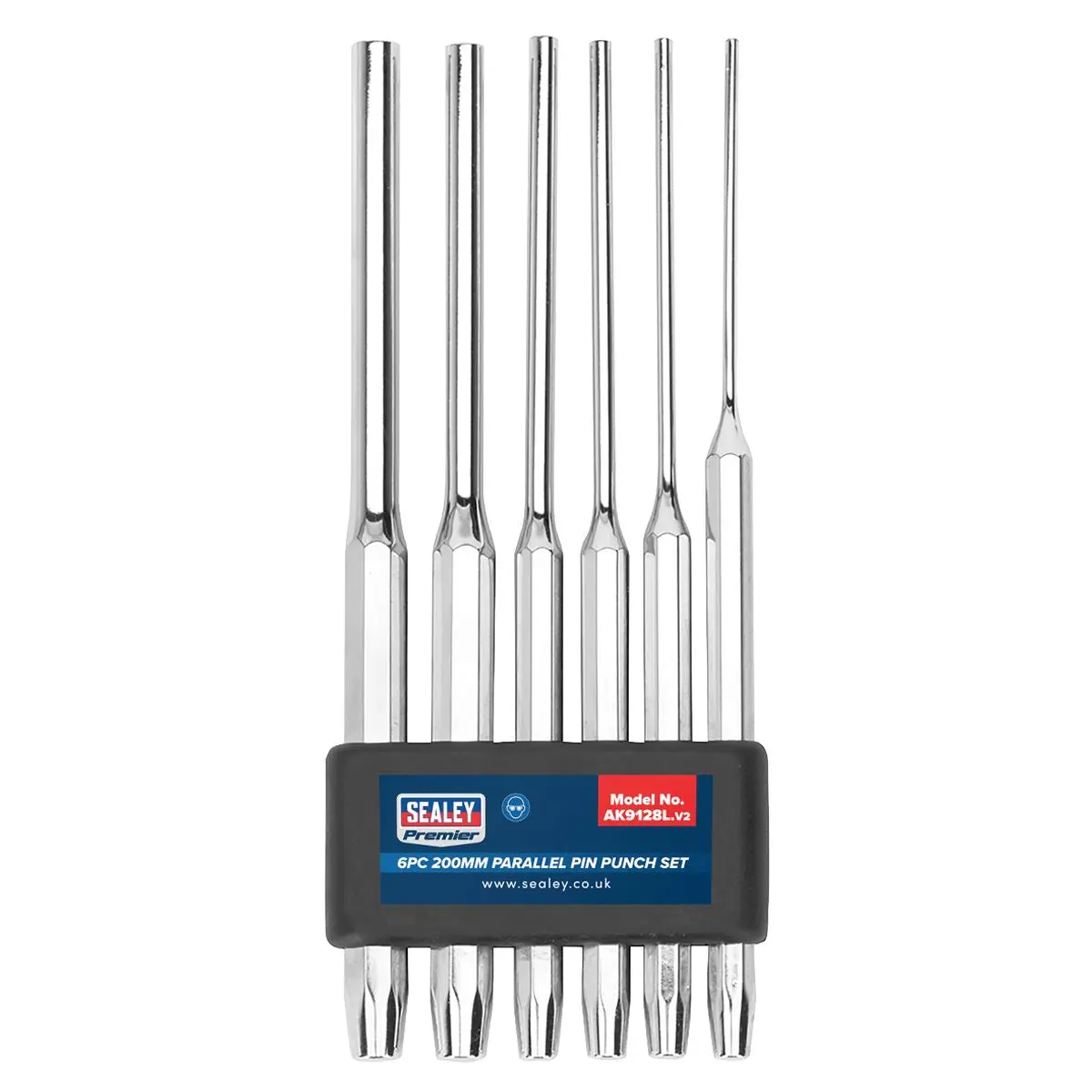 Sealey Premier 6 Piece 200mm Parallel Pin Punch Set Long Style 3-10mm Diameter - Image 2