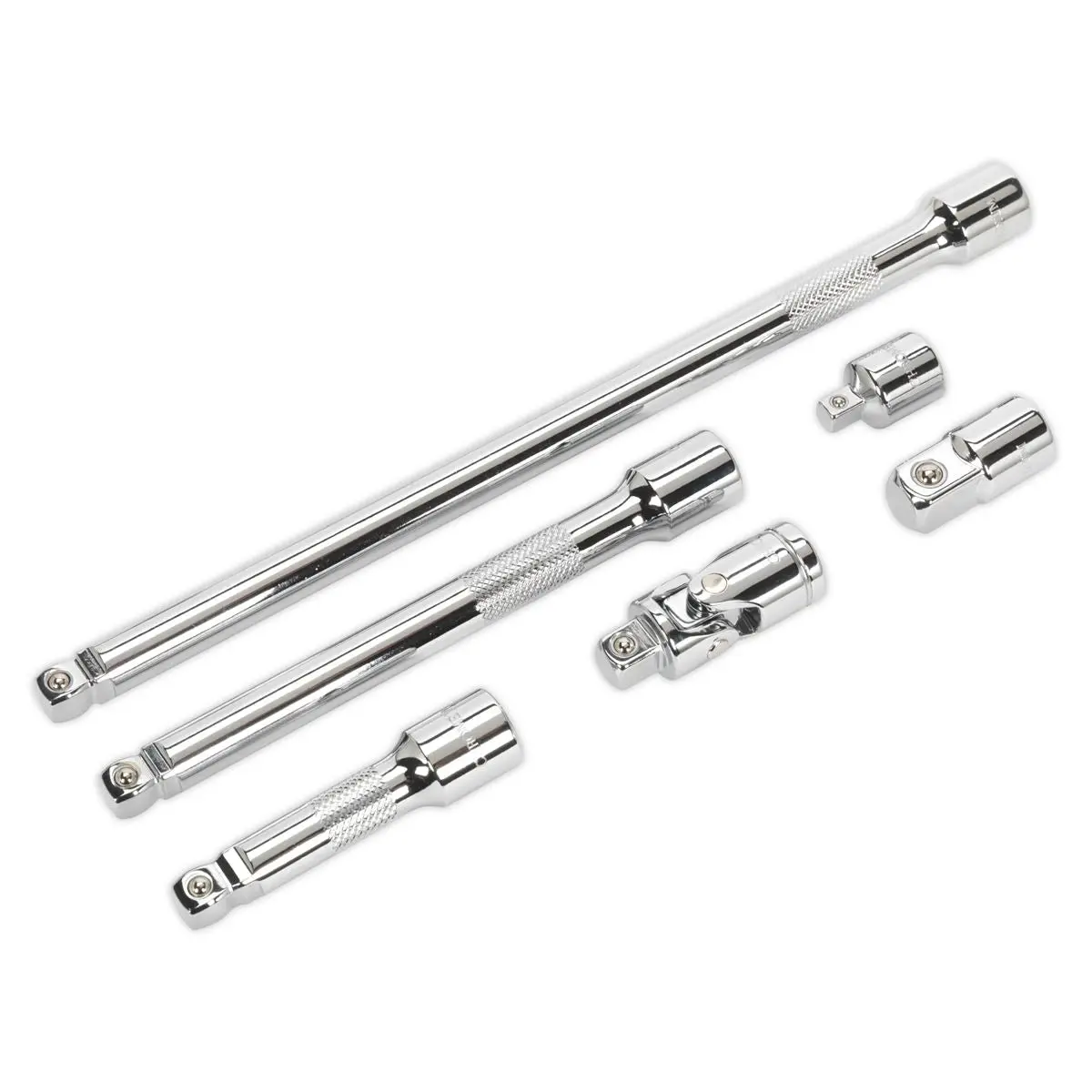 Sealey Premier 6 Piece 3/8" Drive Wobble Extension Bar, Adaptor and Universal Joint Set - Image 2