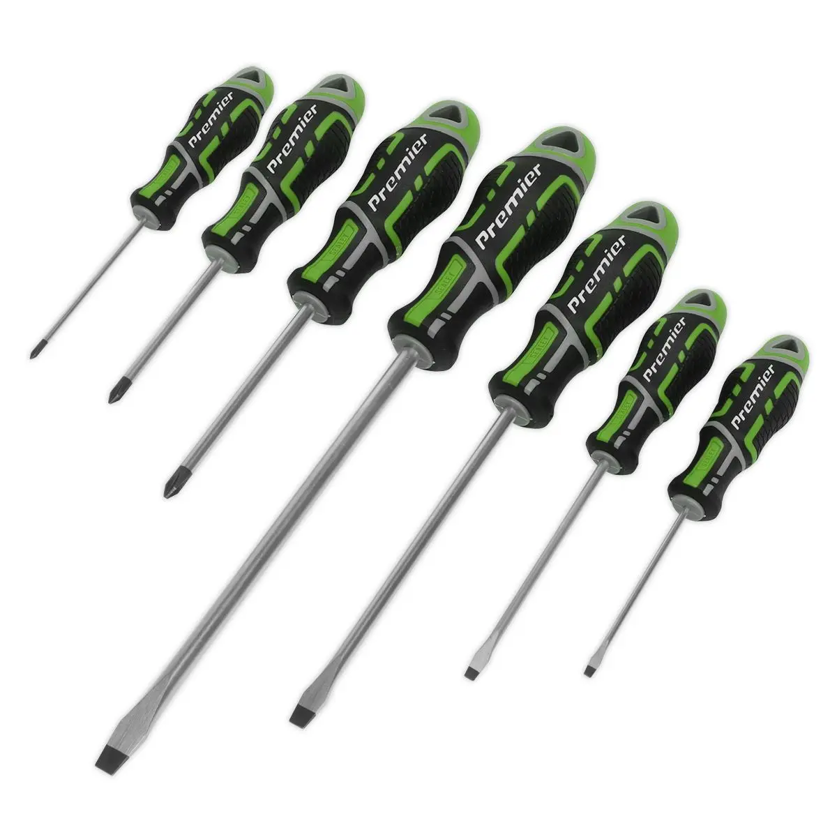 Sealey Premier 7 Piece GripMAX Screwdriver Set Slotted Phillips (Hi-Vis Green)