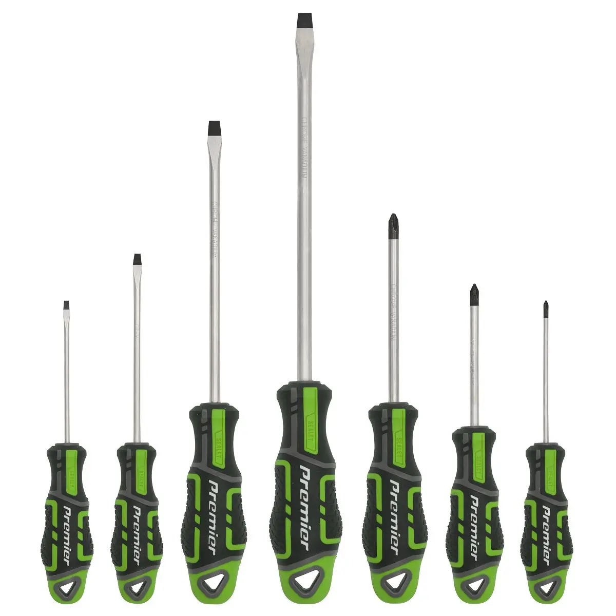 Sealey Premier 7 Piece GripMAX Screwdriver Set Slotted Phillips (Hi-Vis Green) - Image 2