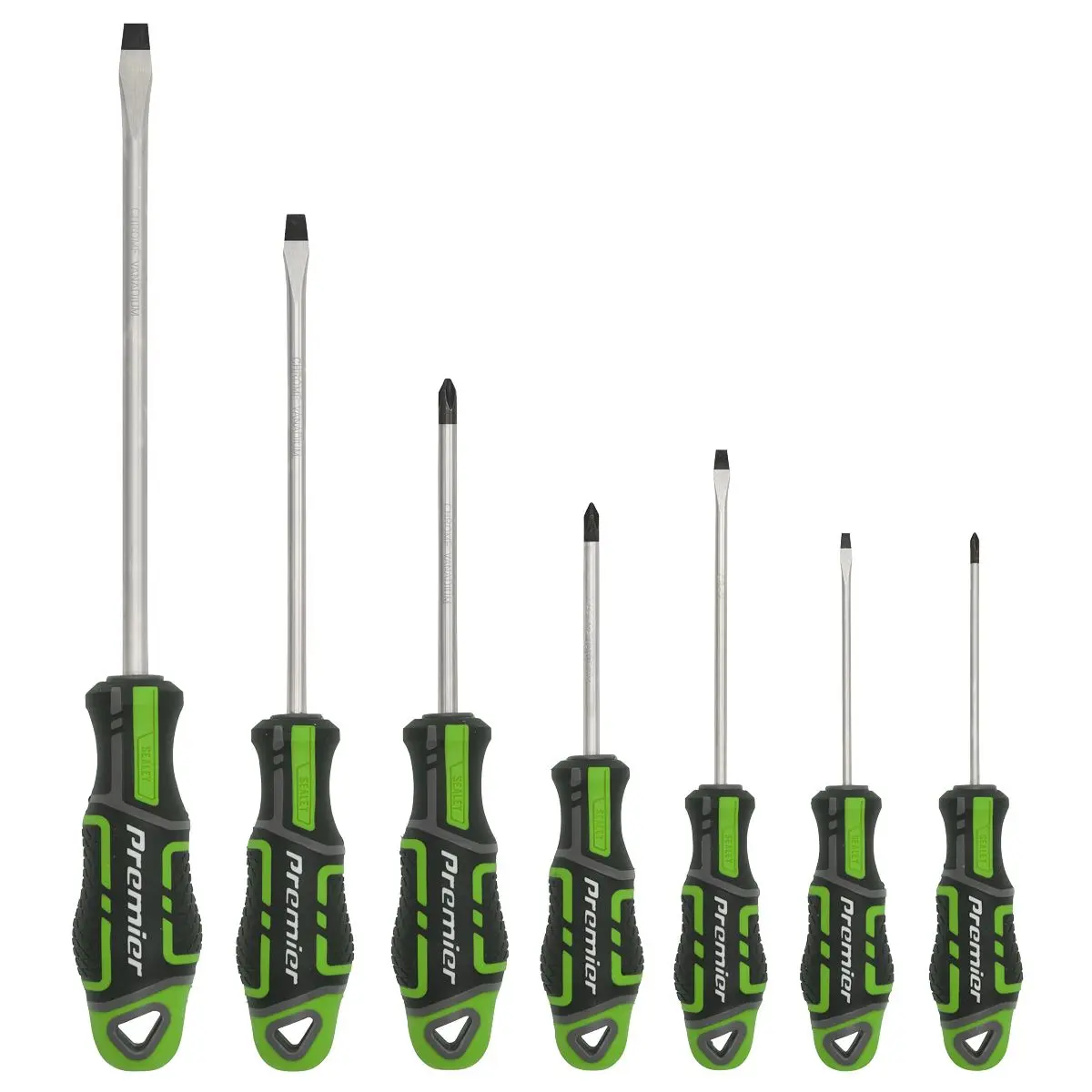 Sealey Premier 7 Piece GripMAX Screwdriver Set Slotted Phillips (Hi-Vis Green) - Image 3