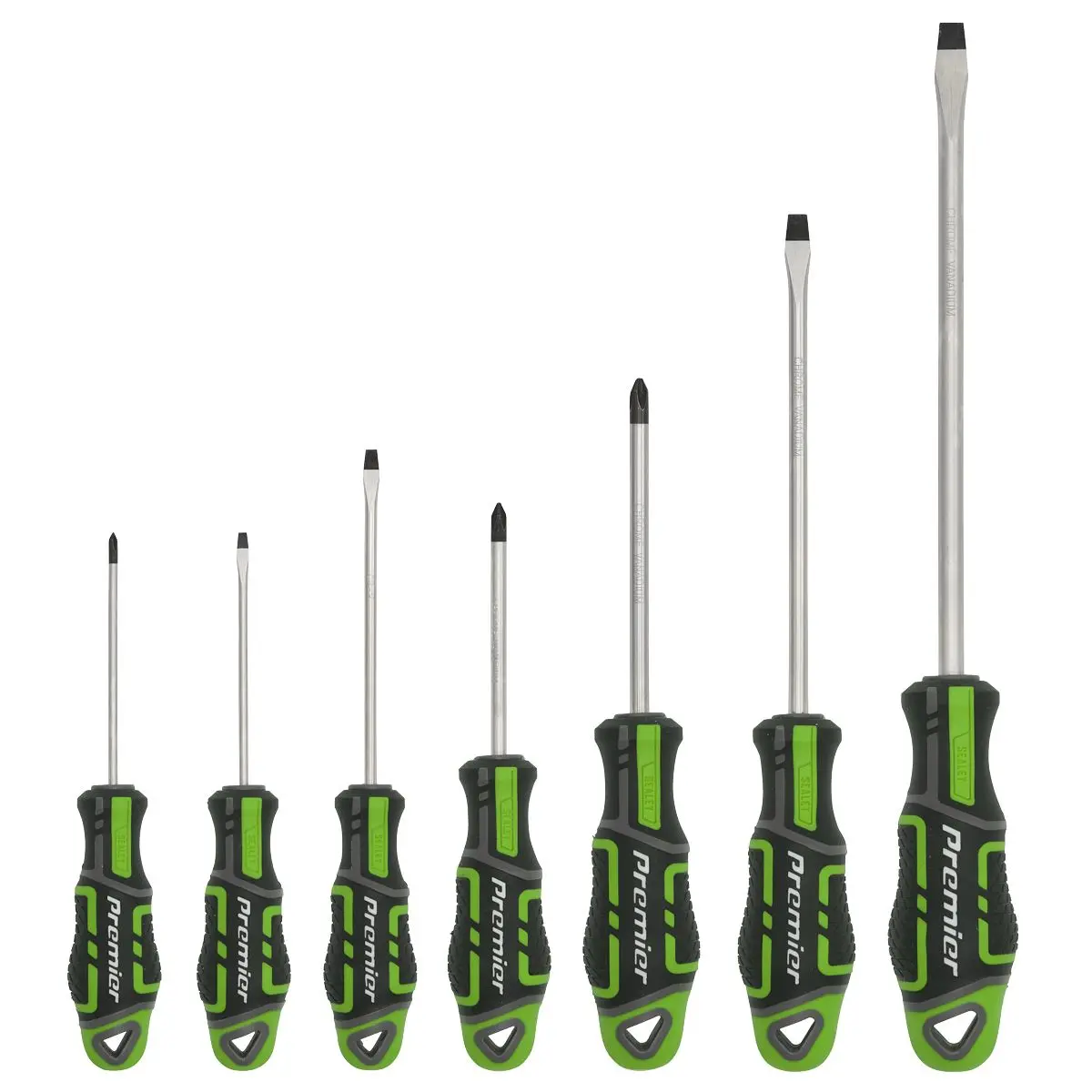 Sealey Premier 7 Piece GripMAX Screwdriver Set Slotted Phillips (Hi-Vis Green) - Image 4