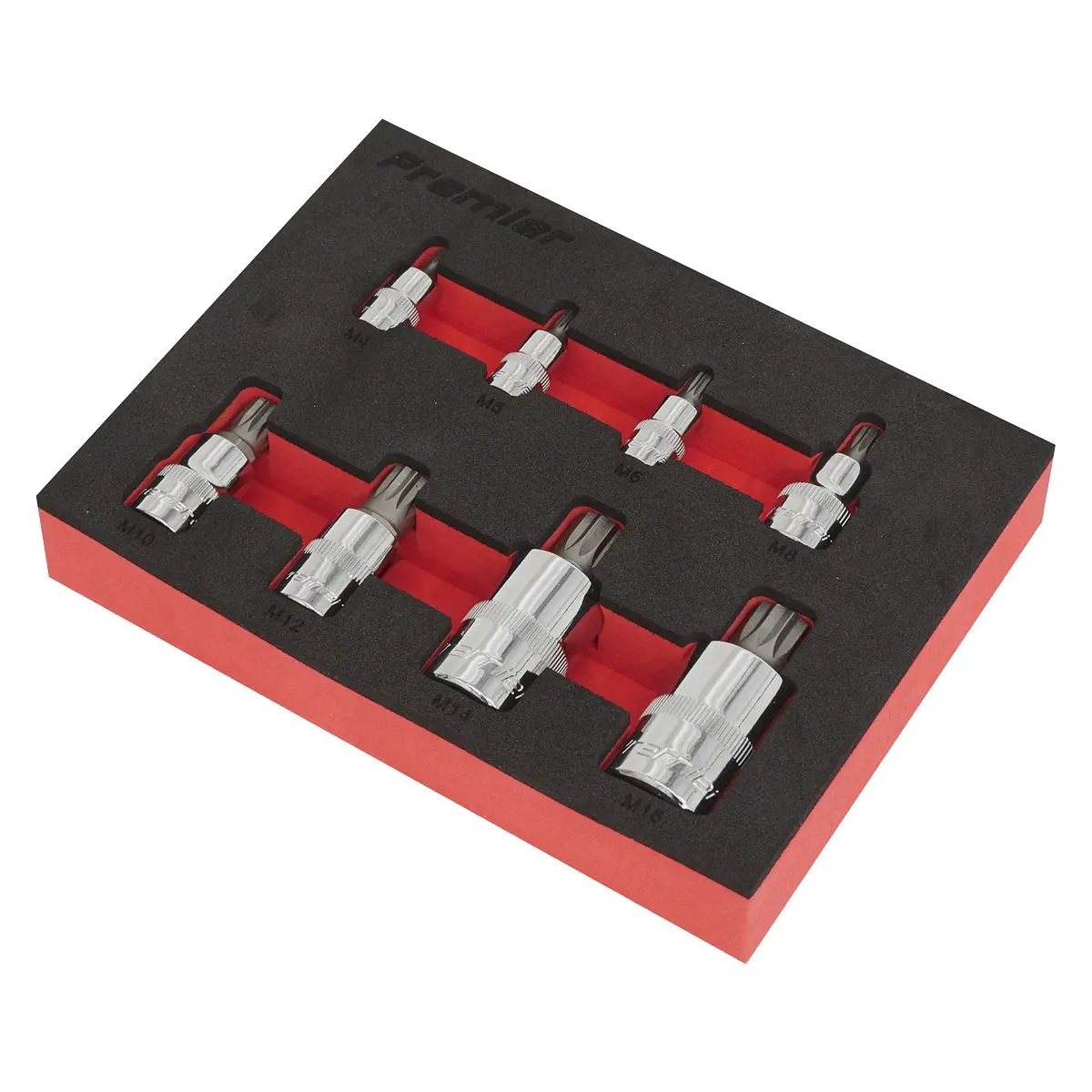 Sealey Premier 8 Piece 1/4" 3/8" 1/2" Drive Spline Socket Bit Set in EVA Tray M4-M16 - Image 2