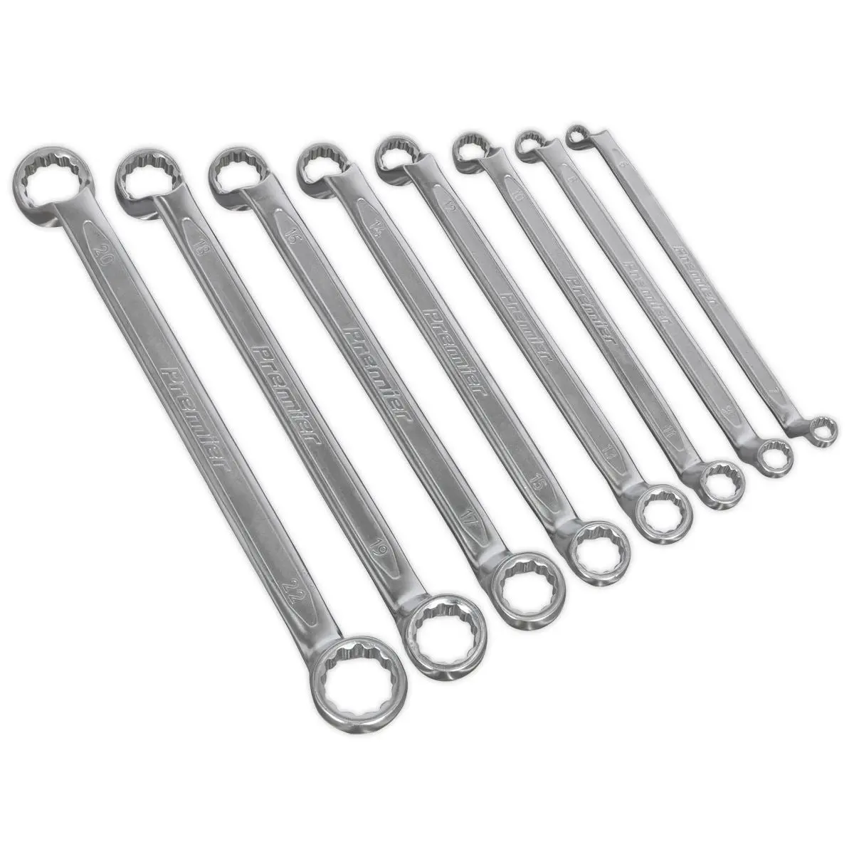 Sealey Premier 8 Piece Cold Stamped Offset Double End Ring Spanner Set Metric - Image 4