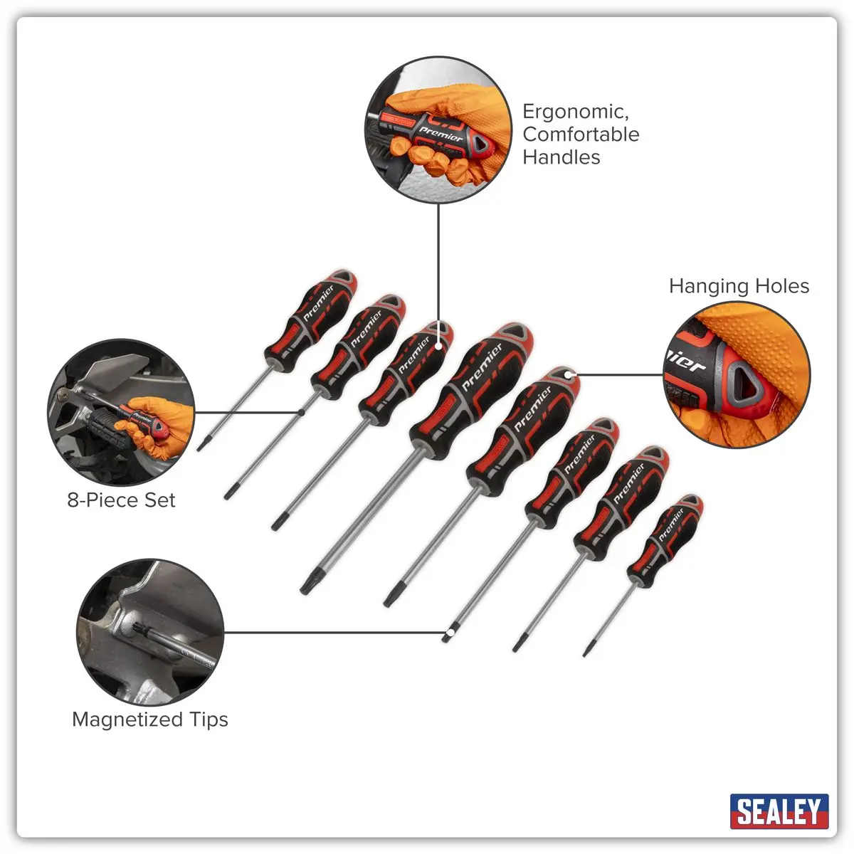 Sealey Premier GripMAX® Security TRX-Star* Screwdriver Set 8pc - Red - Image 2