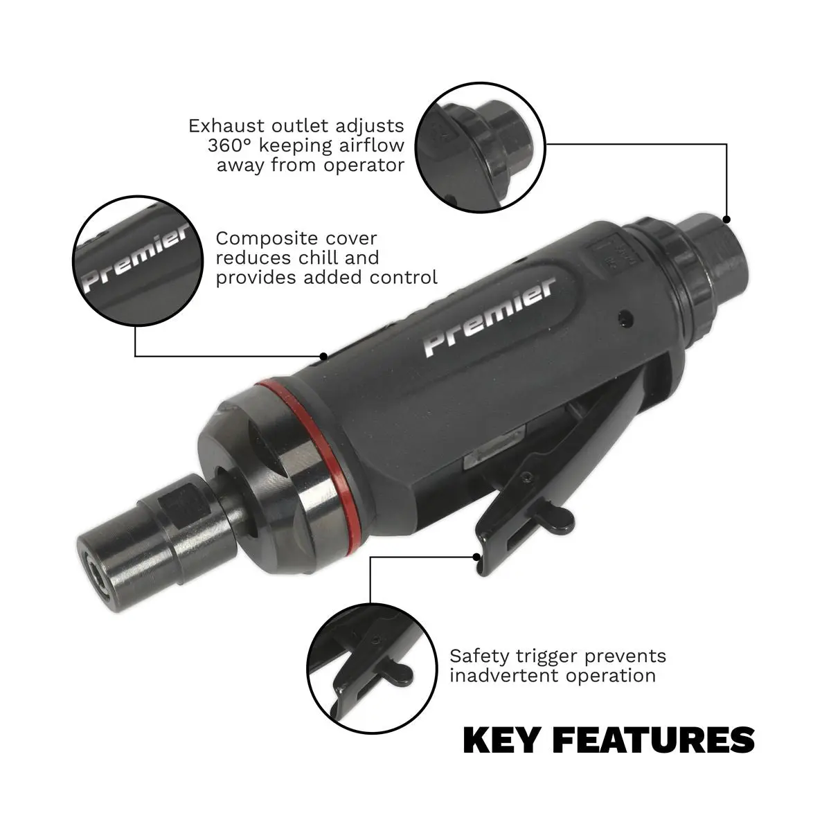 Sealey Premier Air Die Grinder Midi Size Straight Premier - Image 2