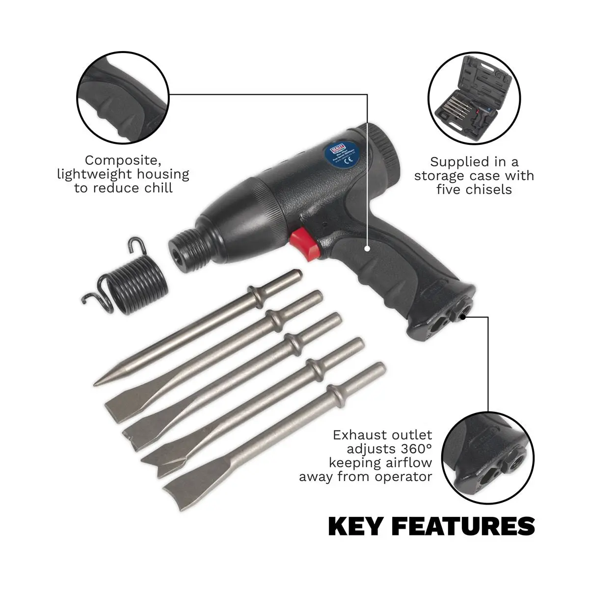 Sealey Premier Air Hammer Kit Composite Premier - Medium Stroke - Image 6