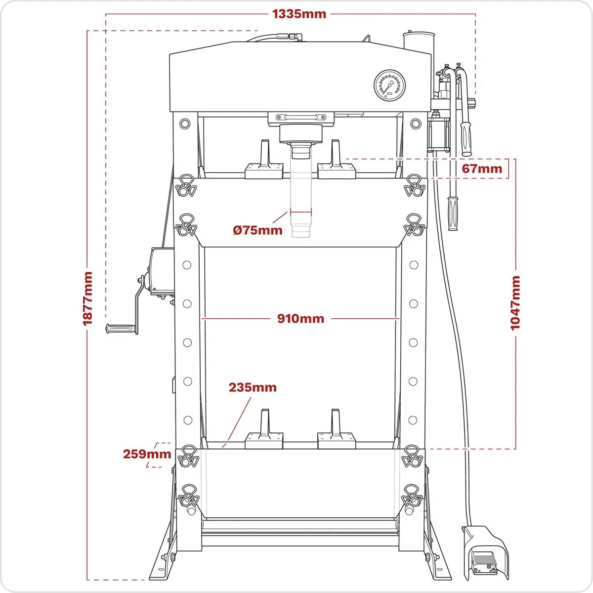 Sealey Premier Premier Air/Hydraulic Floor Type Press with Foot Pedal 50 Tonne - Image 3