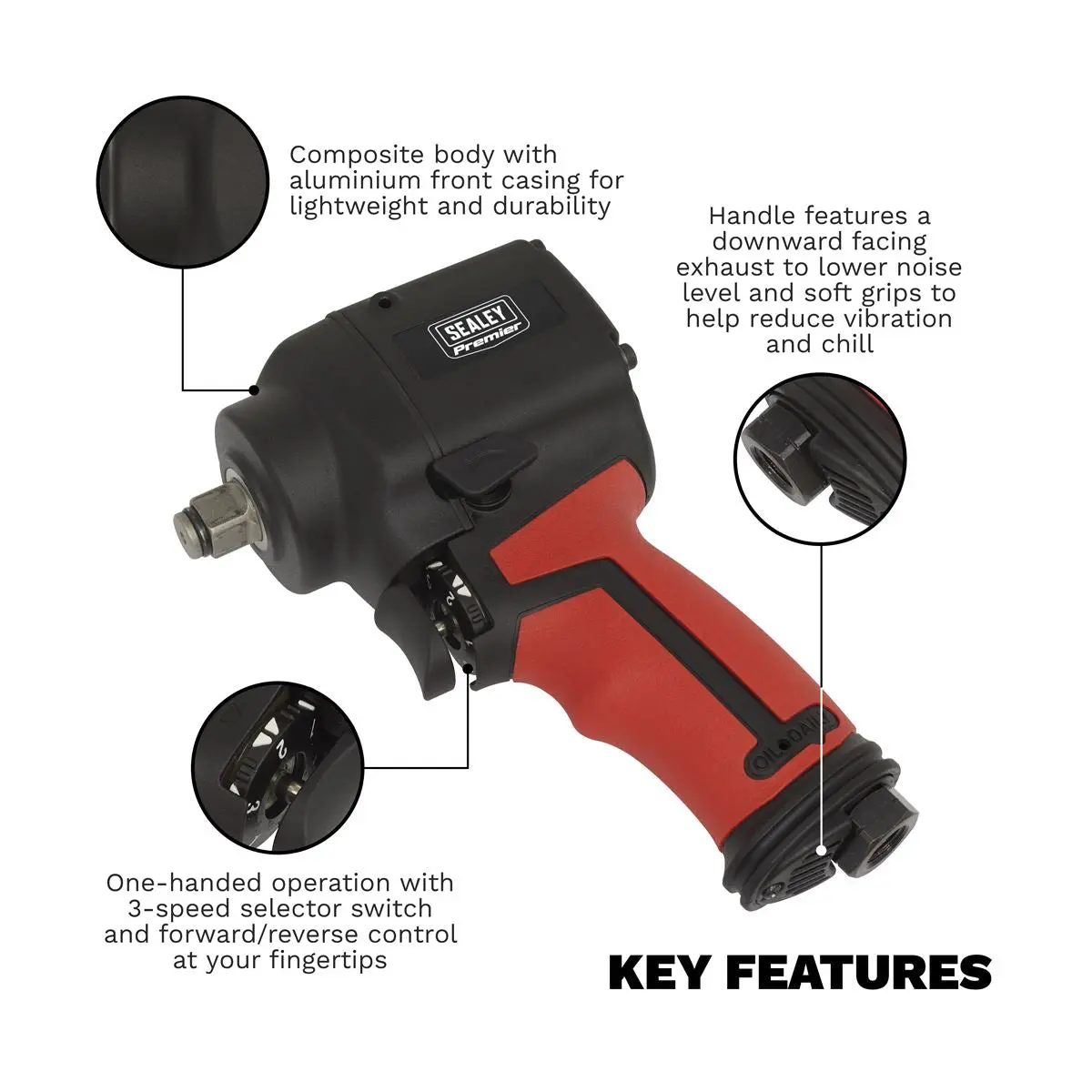 Sealey Premier Air Impact Wrench 1/2"Sq Drive Stubby - Twin Hammer - Image 7