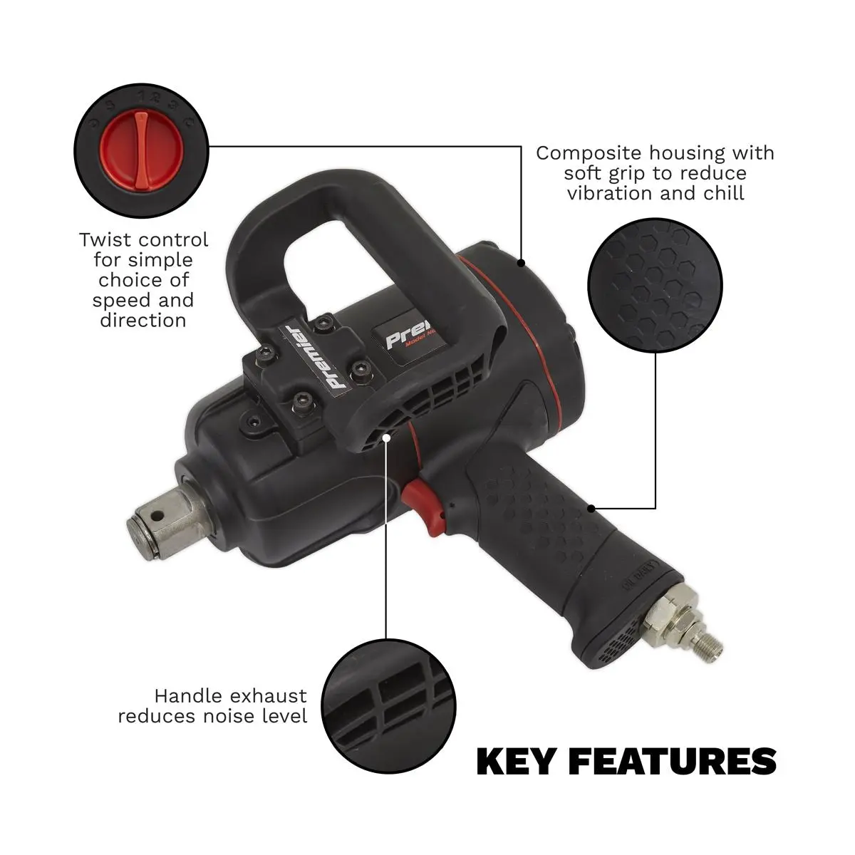 Sealey Premier Air Impact Wrench 1"Sq Drive Twin Hammer - Image 5