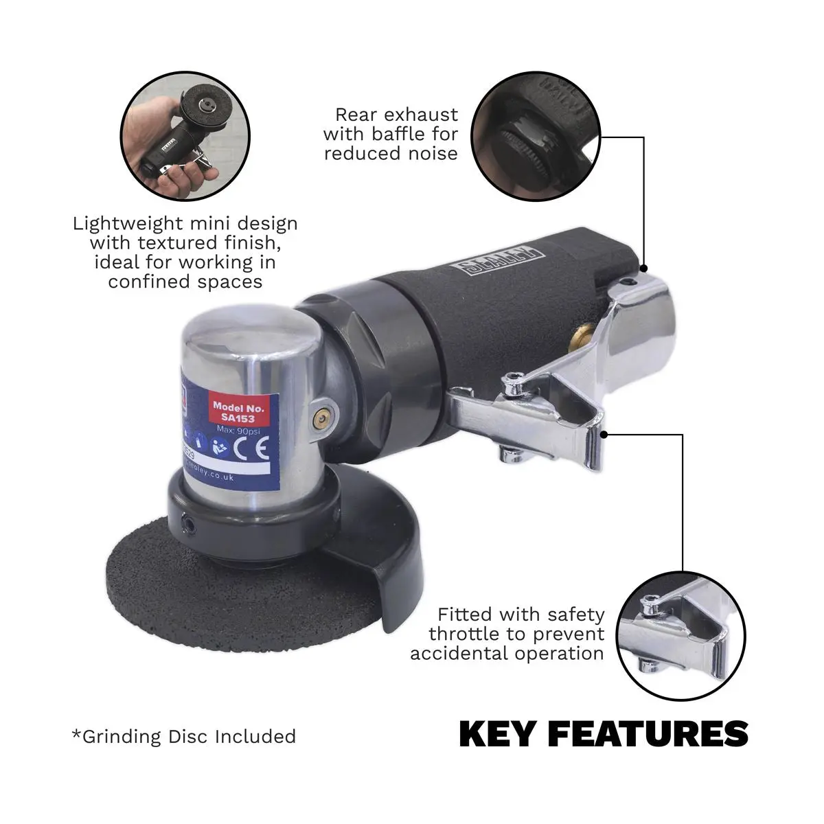 Sealey Premier Mini Air Angle Grinder Ø58mm - Image 5