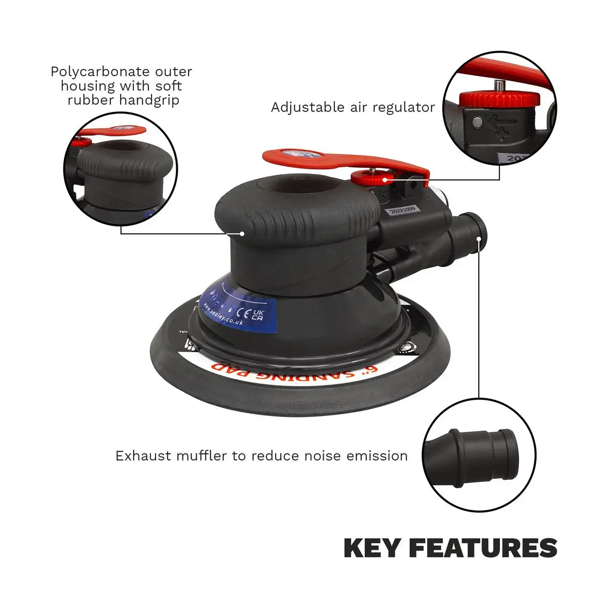 Sealey Premier Air Palm Orbital Sander Ø150mm Dust-Free - Image 7