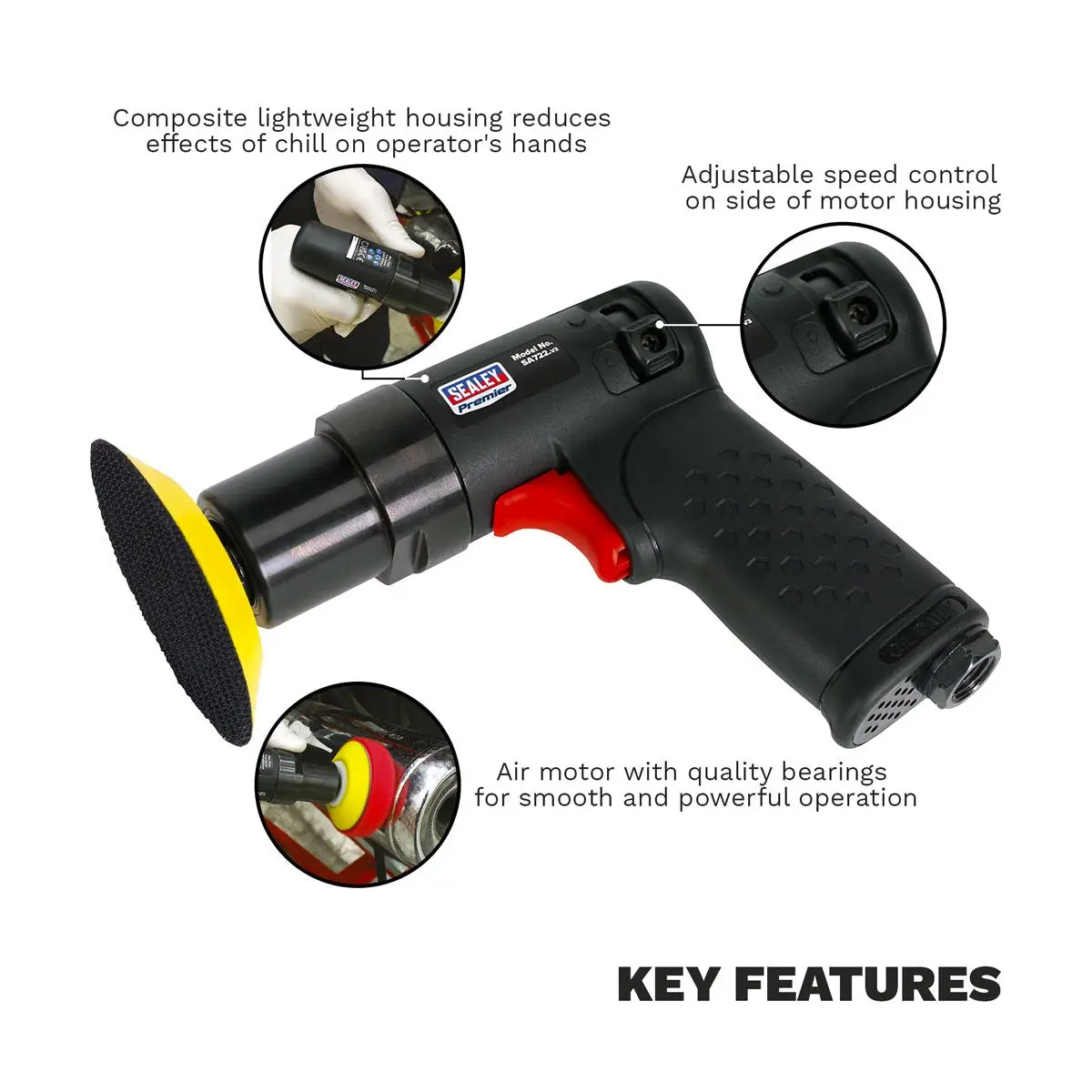 Sealey Premier Premier Composite Mini Air Polisher Ø75mm - Image 4