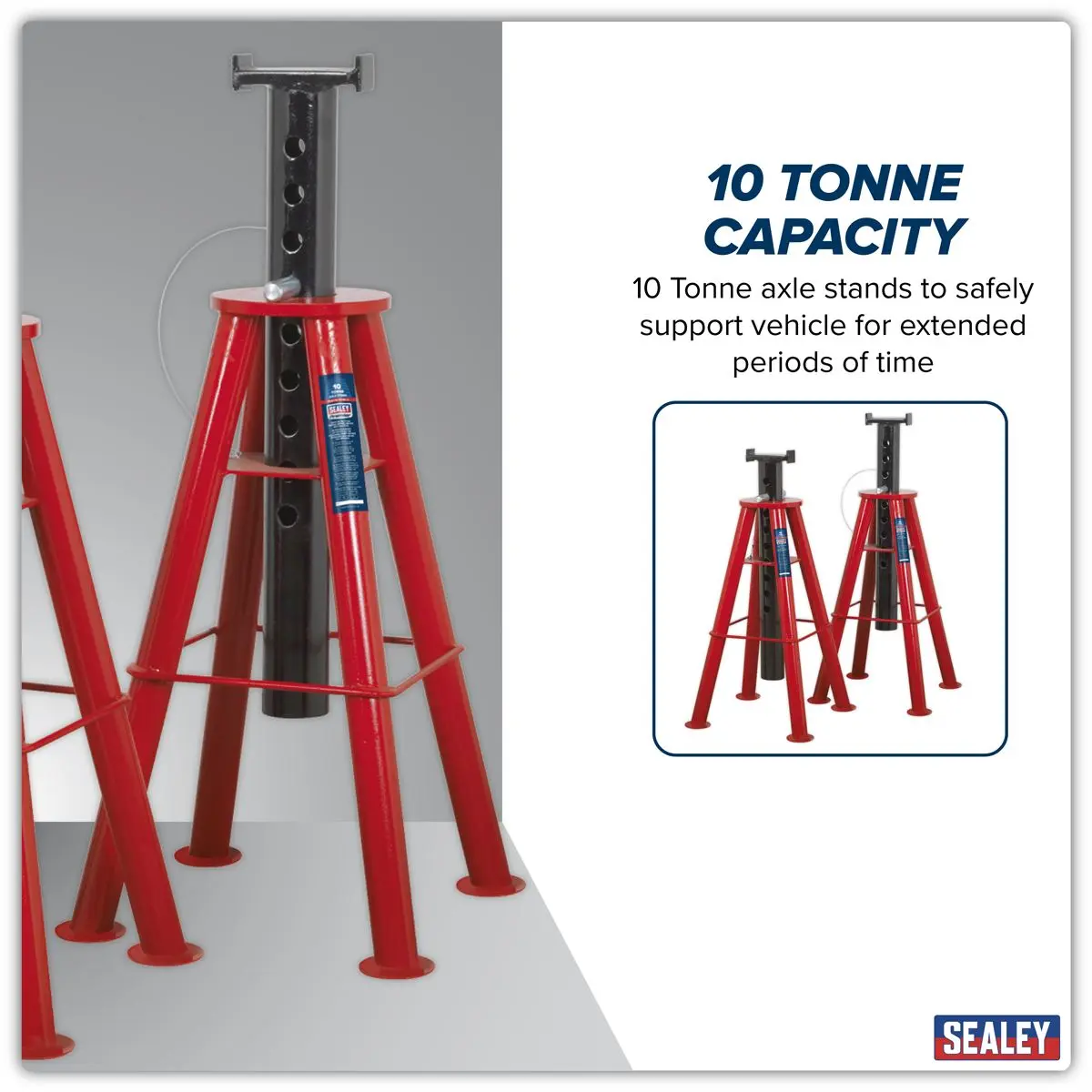 Sealey Premier Premier Axle Stands (Pair) 10 Tonne Capacity per Stand High Level - Image 2