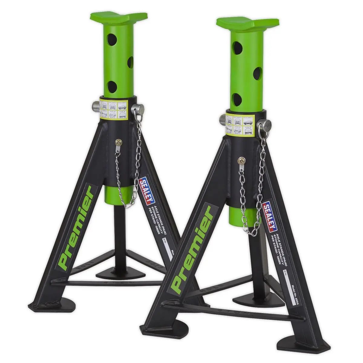 Sealey Premier Premier Axle Stands (Pair) 6 Tonne Capacity per Stand - Green - Image 2