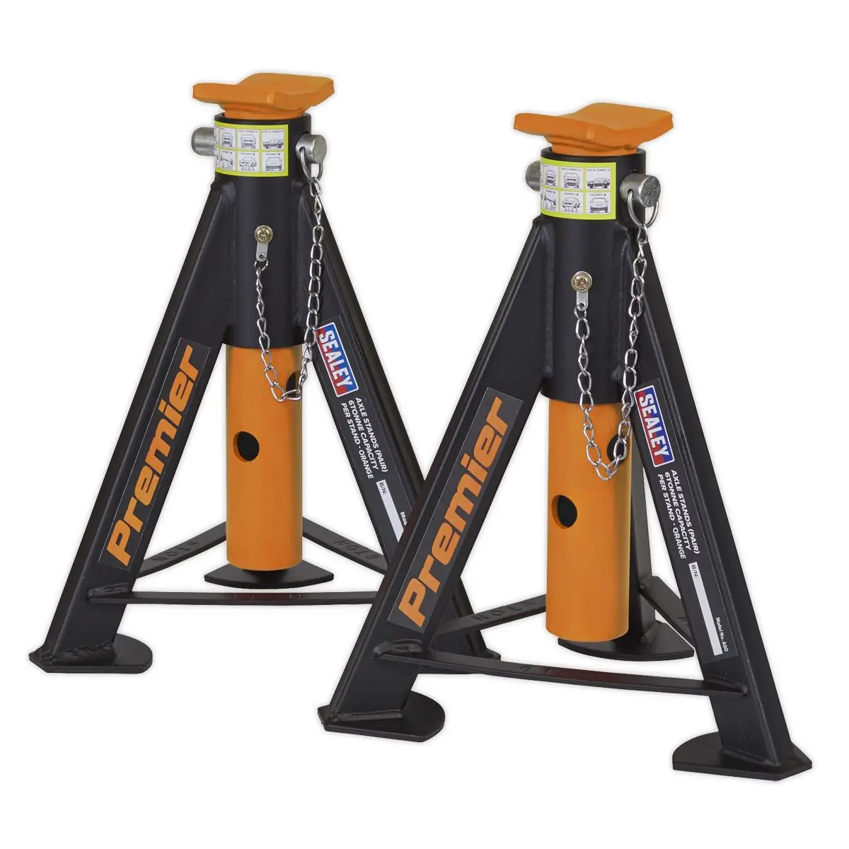 Sealey Premier Premier Axle Stands (Pair) 6 Tonne Capacity per Stand - Orange - Image 3