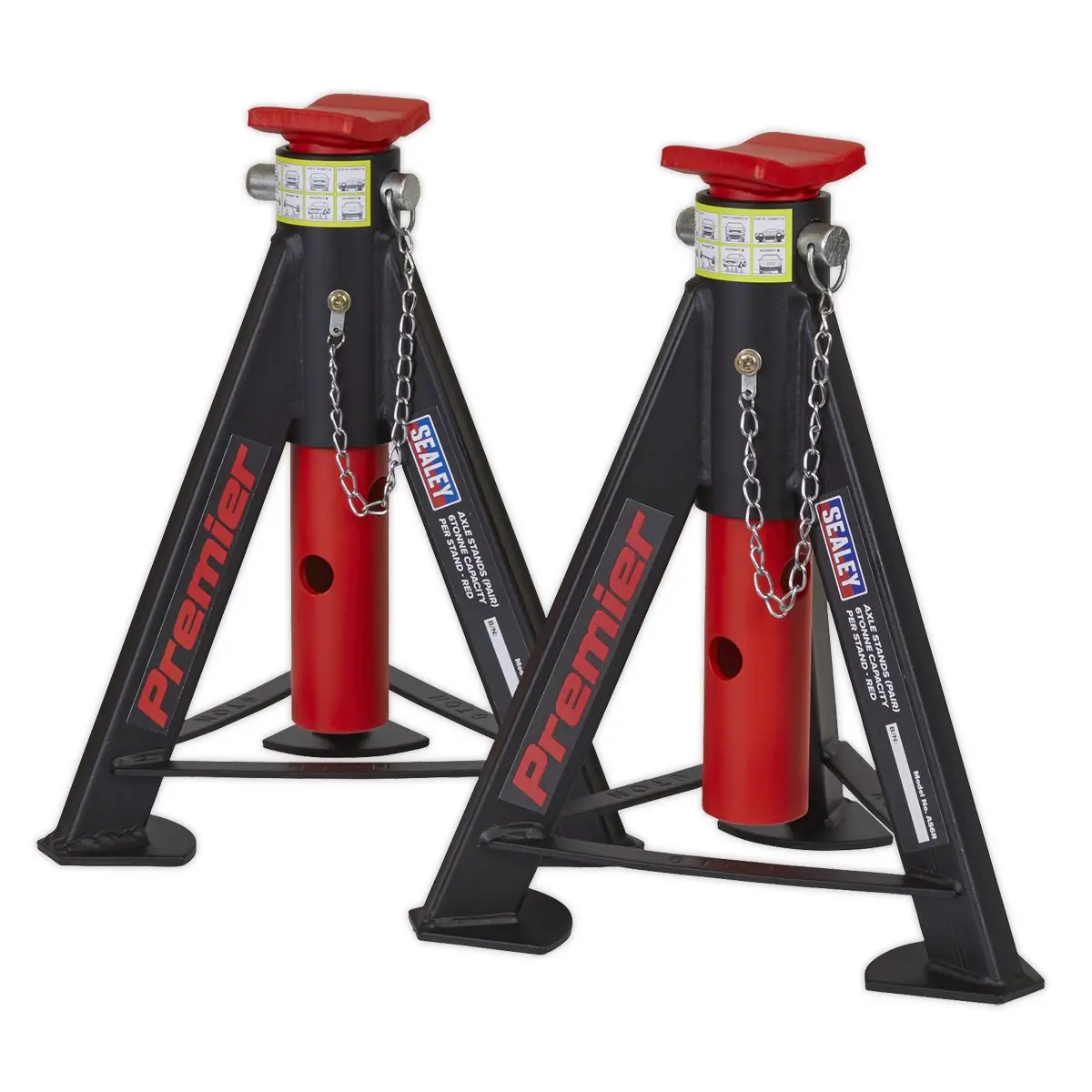 Sealey Premier Premier Axle Stands (Pair) 6 Tonne Capacity per Stand - Red - Image 4