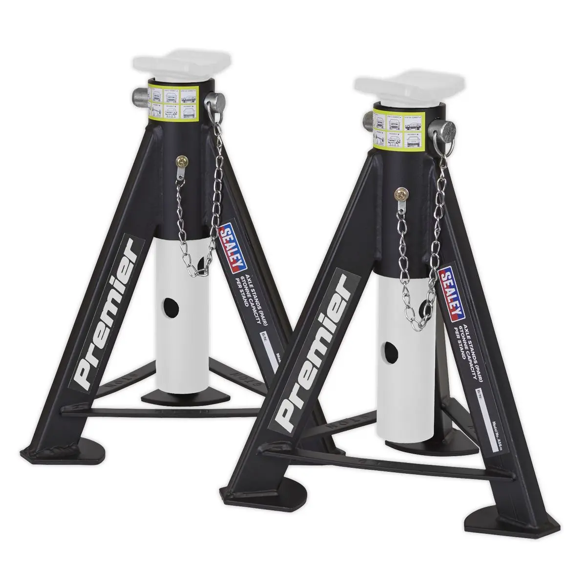 Sealey Premier Premier Axle Stands (Pair) 6 Tonne Capacity per Stand - White - Image 5